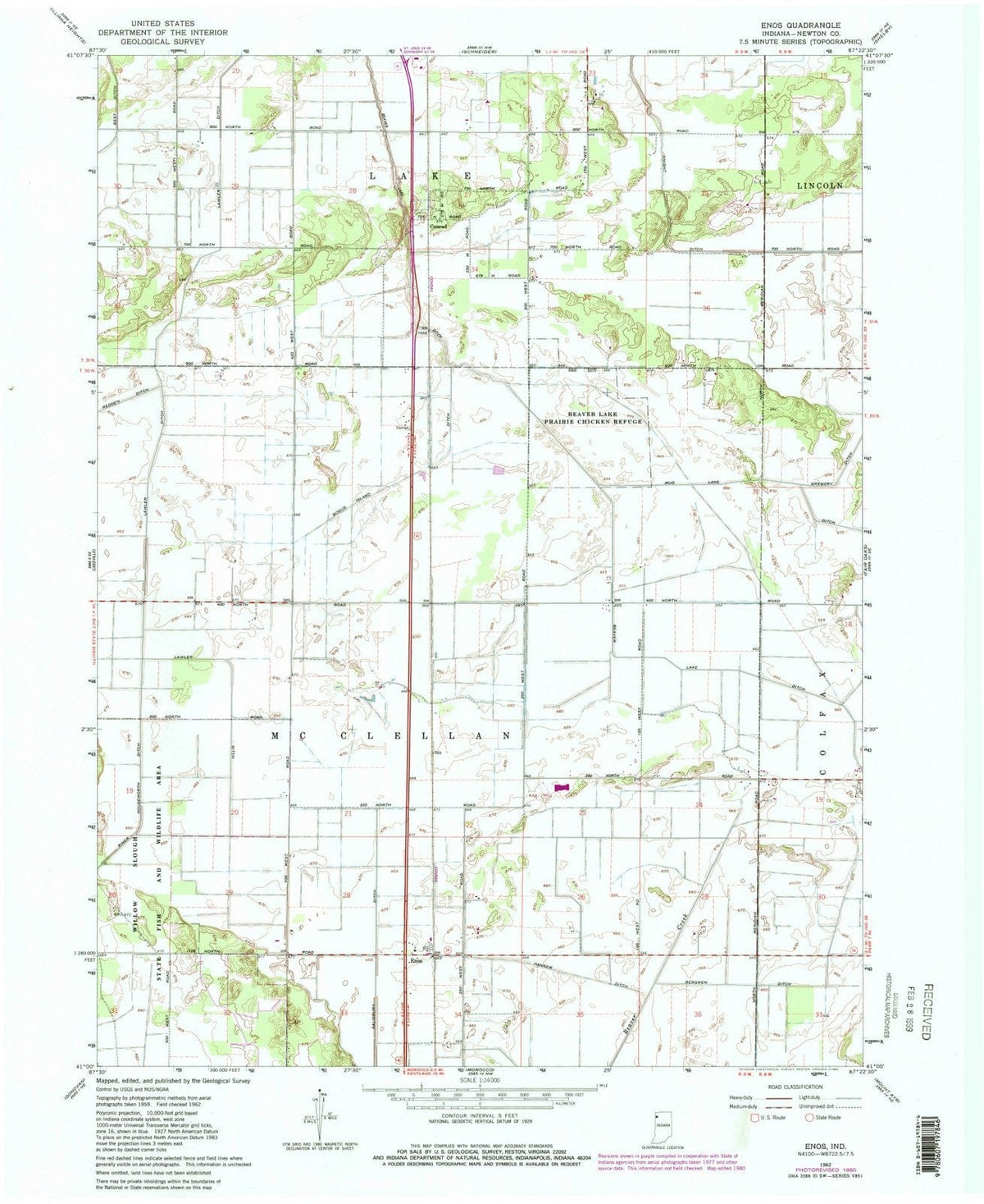 1962 Enos, in - Indiana - USGS Topographic Map