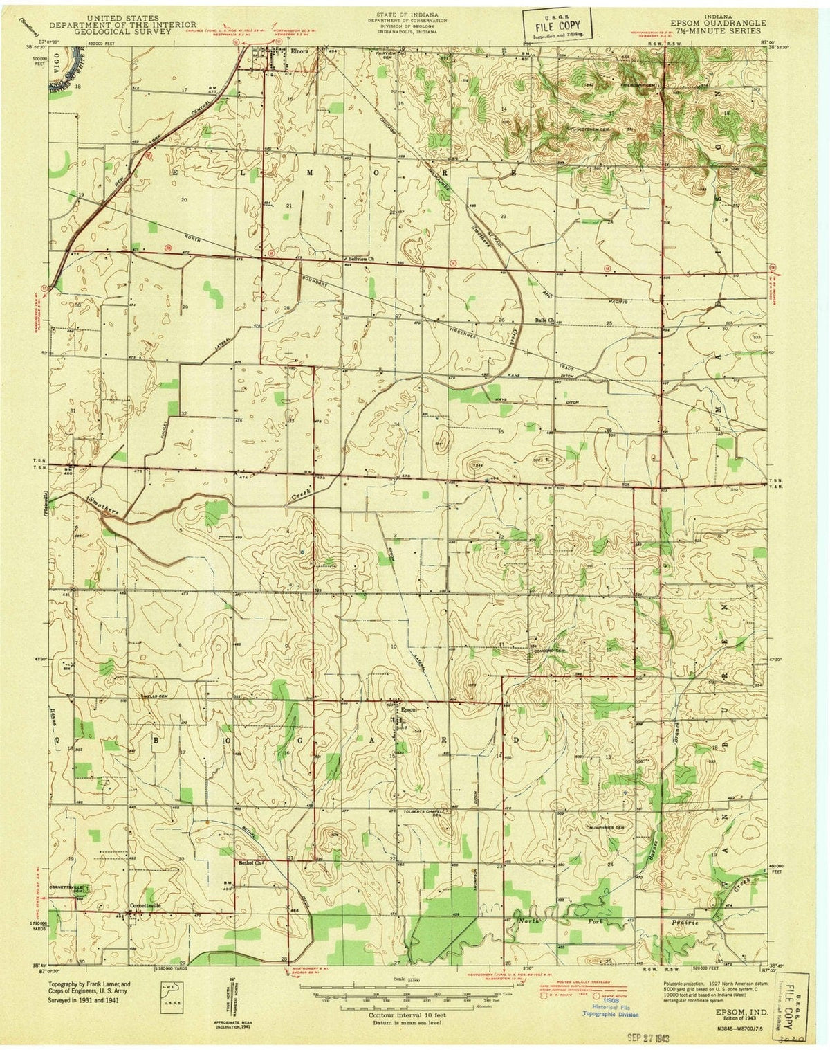 1943 Epsom, in - Indiana - USGS Topographic Map