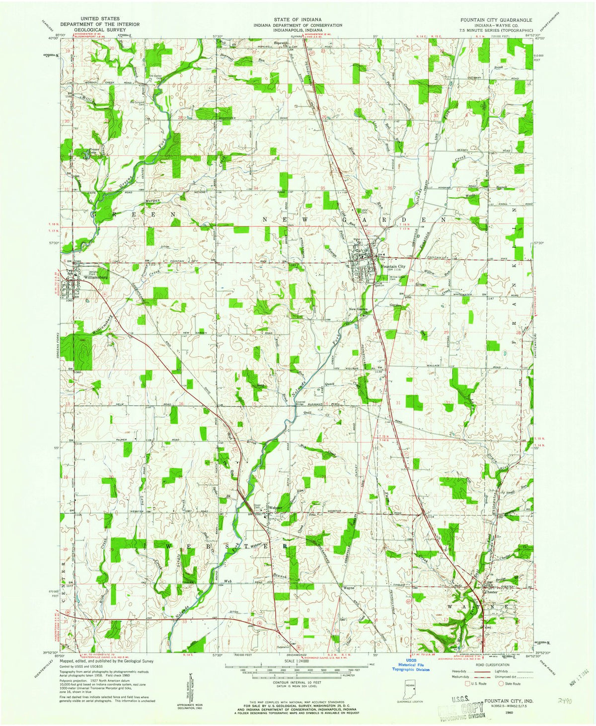 1960 Fountain City, in - Indiana - USGS Topographic Map