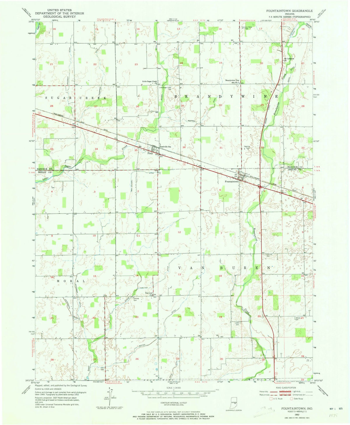 1952 Fountaintown, in - Indiana - USGS Topographic Map