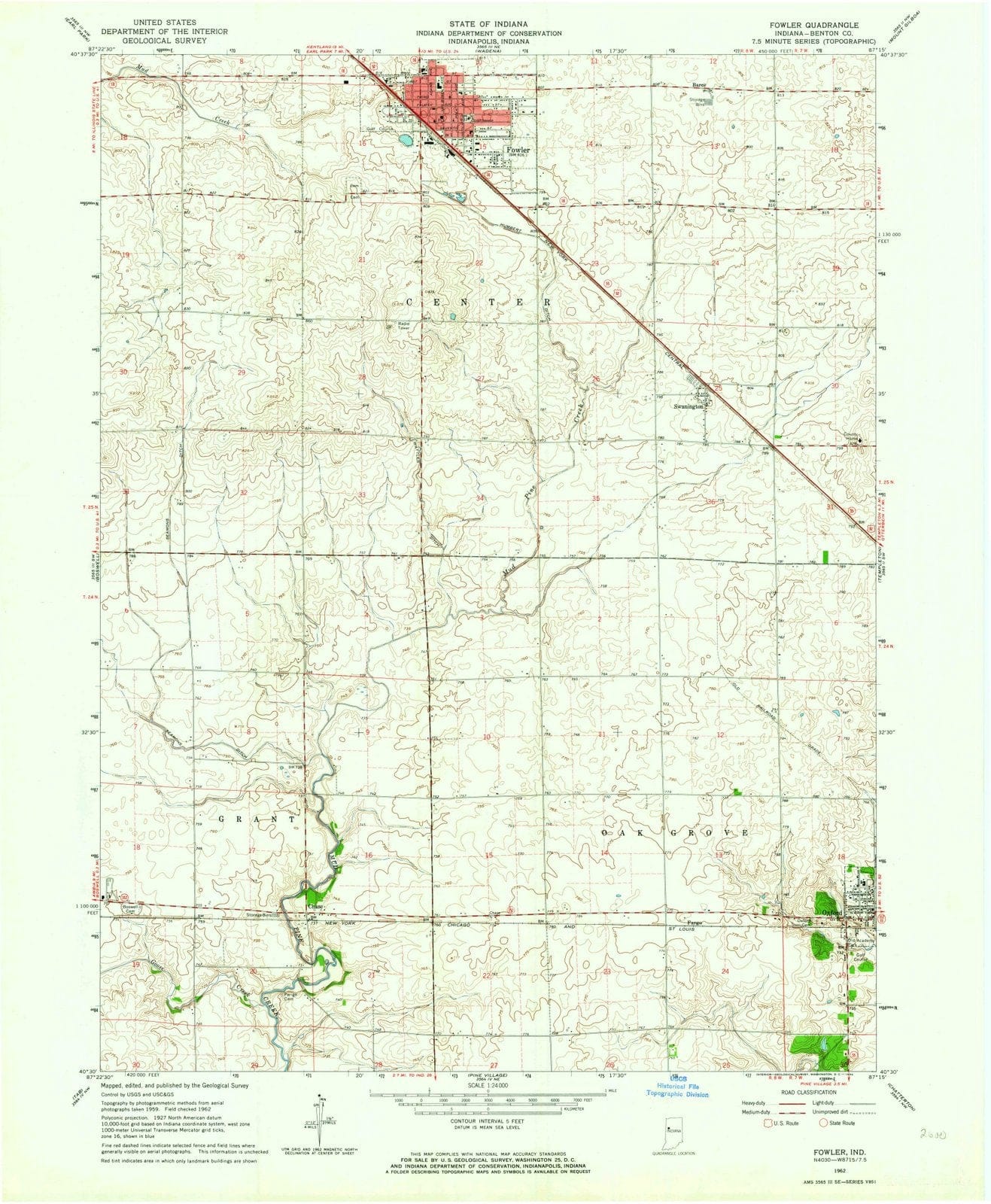 1962 Fowler, in - Indiana - USGS Topographic Map