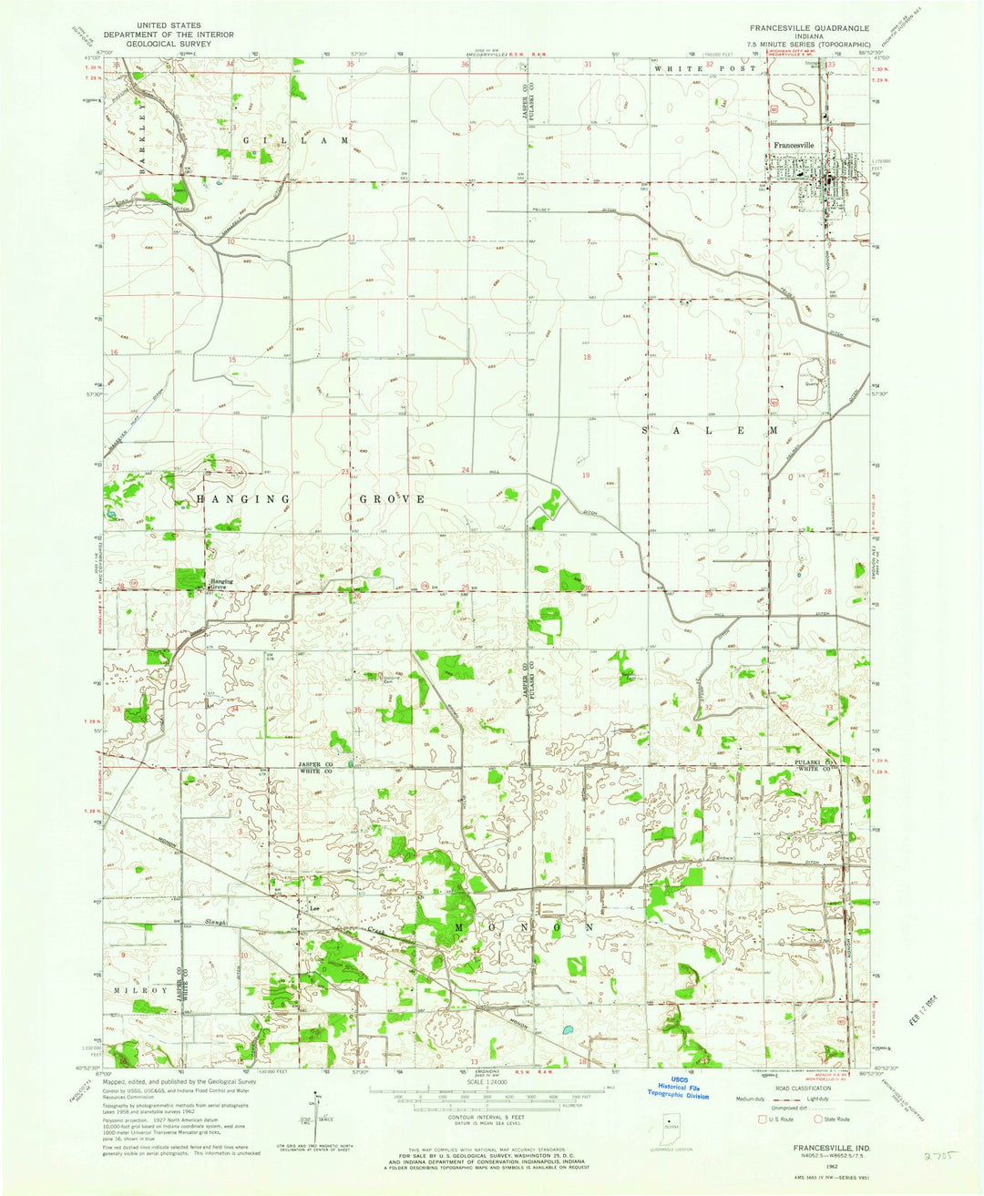 1962 Francesville, in - Indiana - USGS Topographic Map