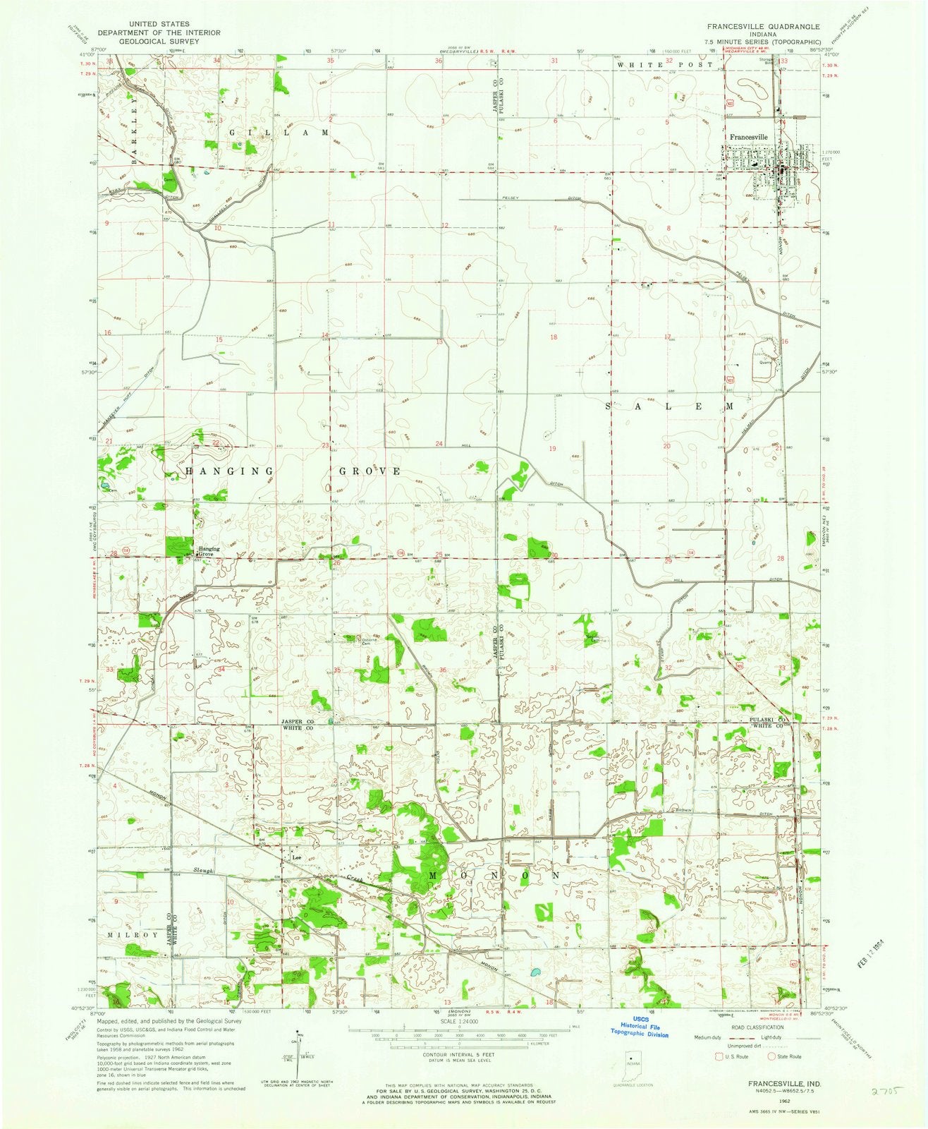 1962 Francesville, in - Indiana - USGS Topographic Map