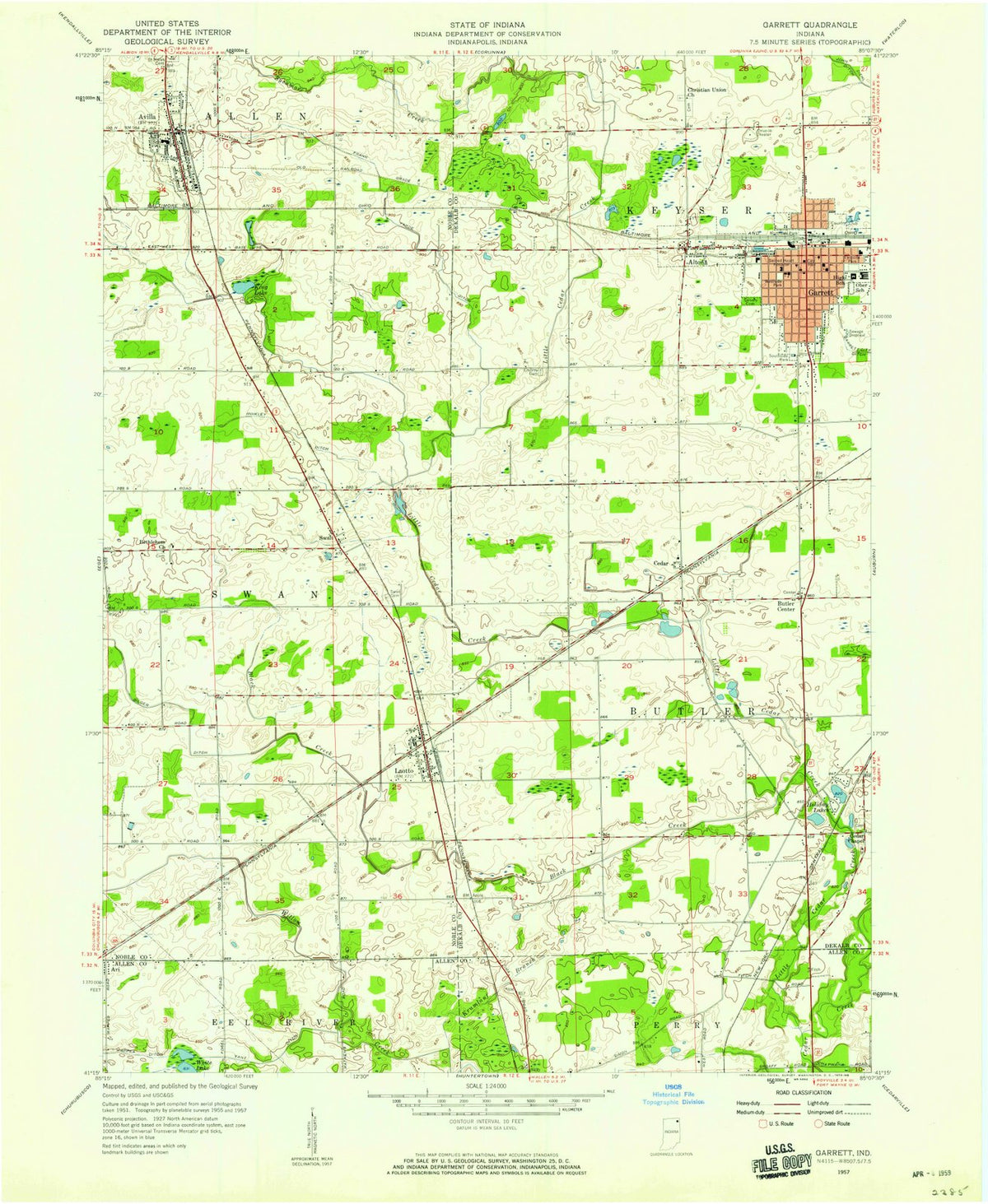 1957 Garrett, in - Indiana - USGS Topographic Map