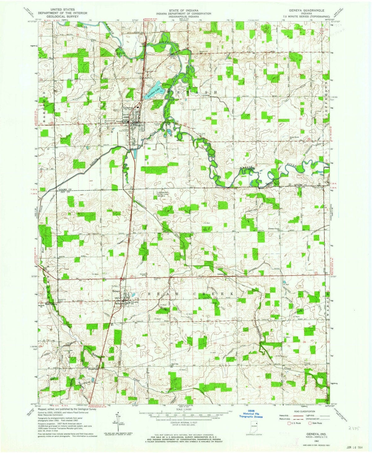 1962 Geneva, in - Indiana - USGS Topographic Map