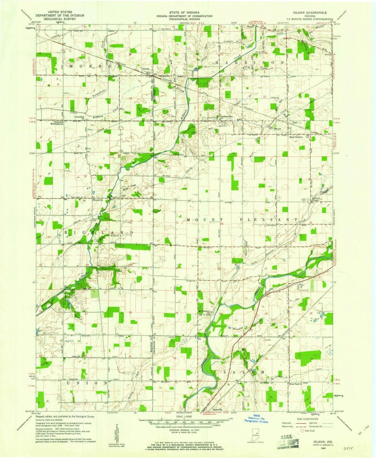 1960 Gilman, in - Indiana - USGS Topographic Map