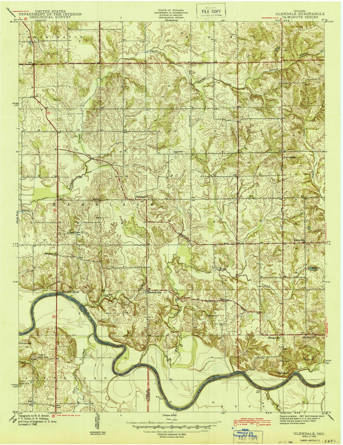 1944 Glendale, in - Indiana - USGS Topographic Map