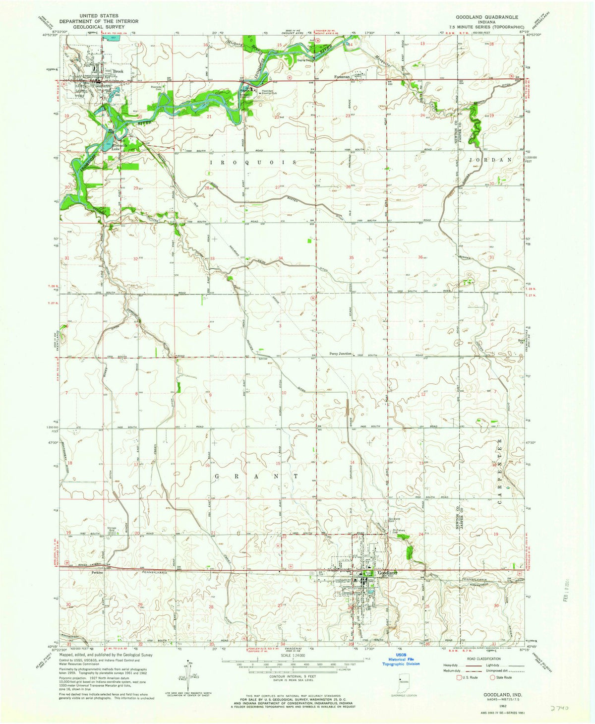 1962 Goodland, in - Indiana - USGS Topographic Map