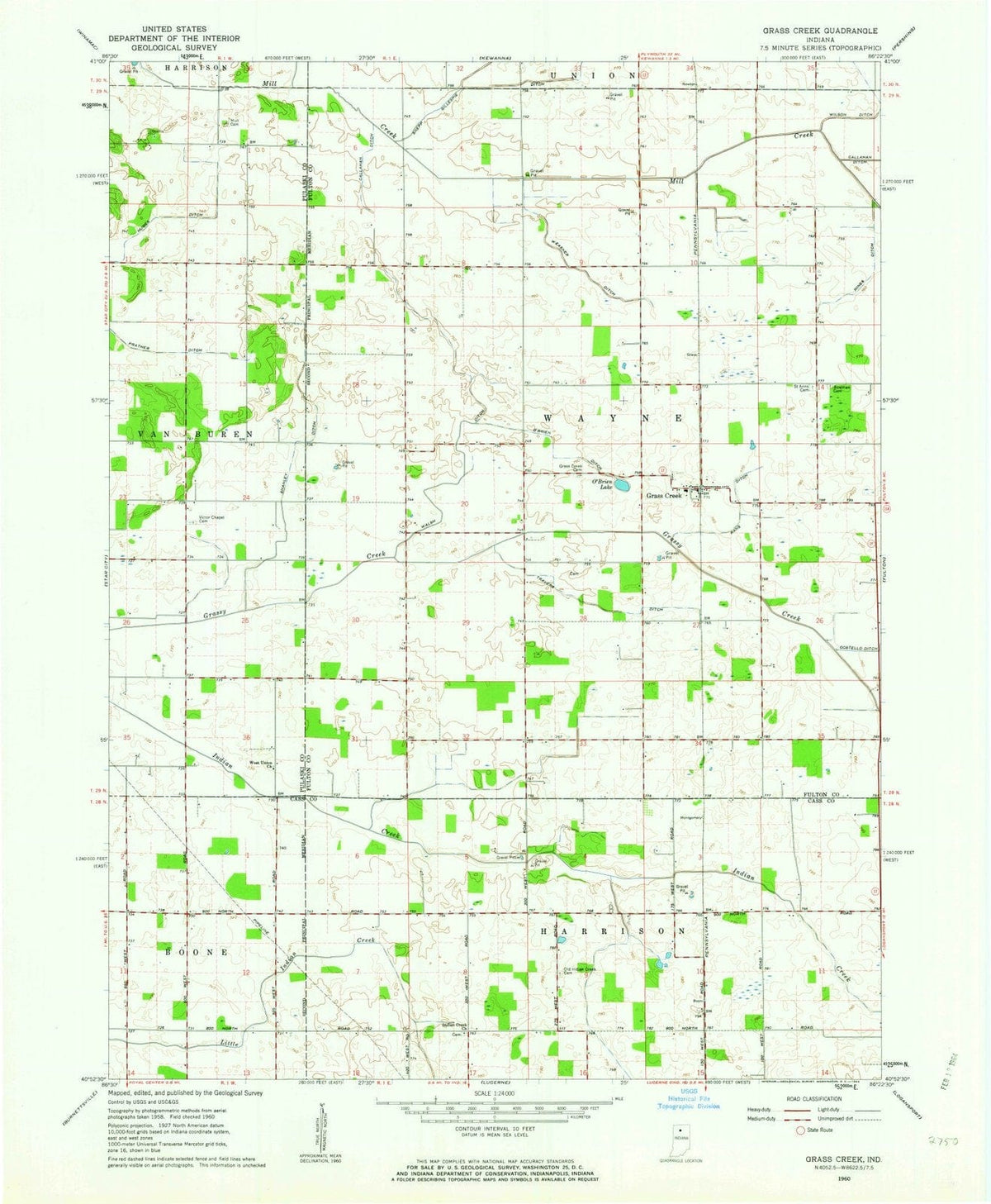 1960 Grass Creek, in - Indiana - USGS Topographic Map