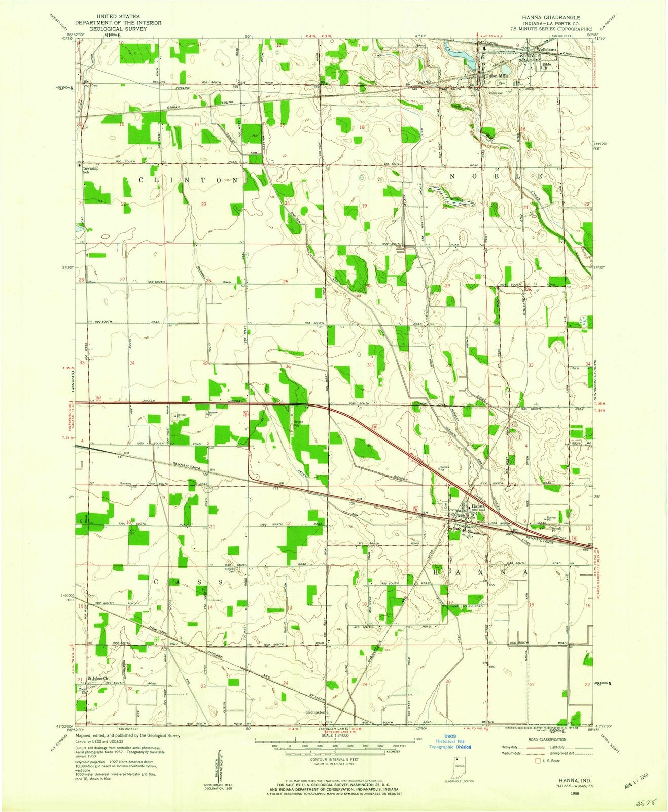 1958 Hanna, in - Indiana - USGS Topographic Map