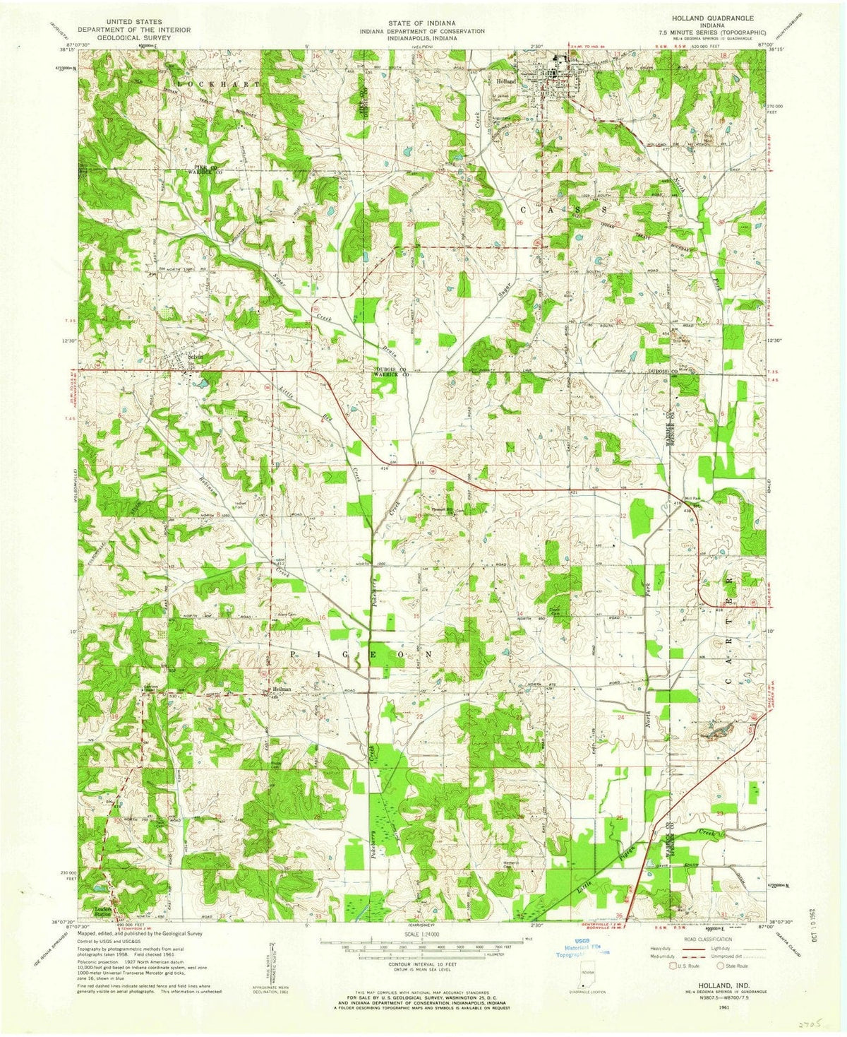 1961 Holland, in - Indiana - USGS Topographic Map
