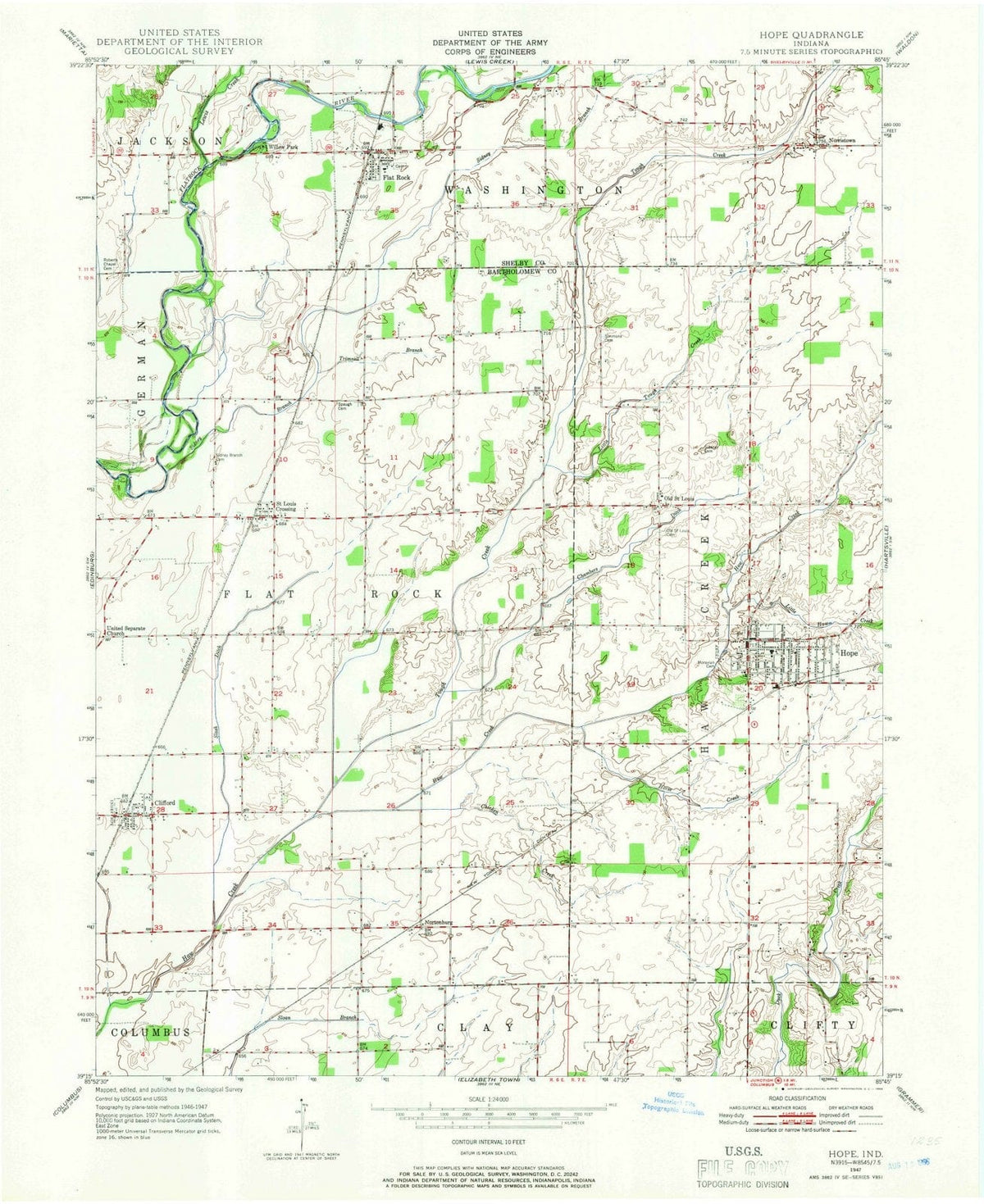 1947 Hope, in - Indiana - USGS Topographic Map