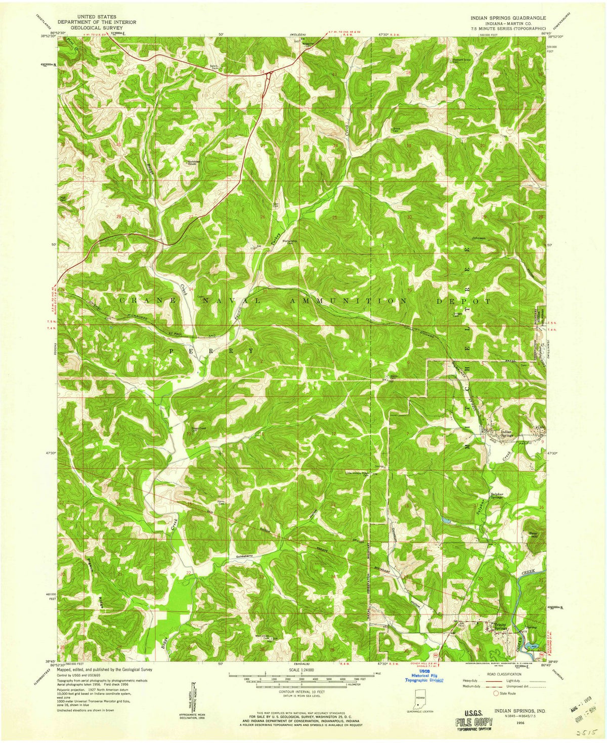 1956 Indian Springs, in - Indiana - USGS Topographic Map