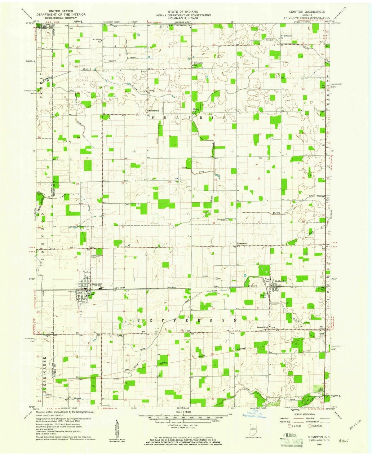 1960 Kempton, in - Indiana - USGS Topographic Map