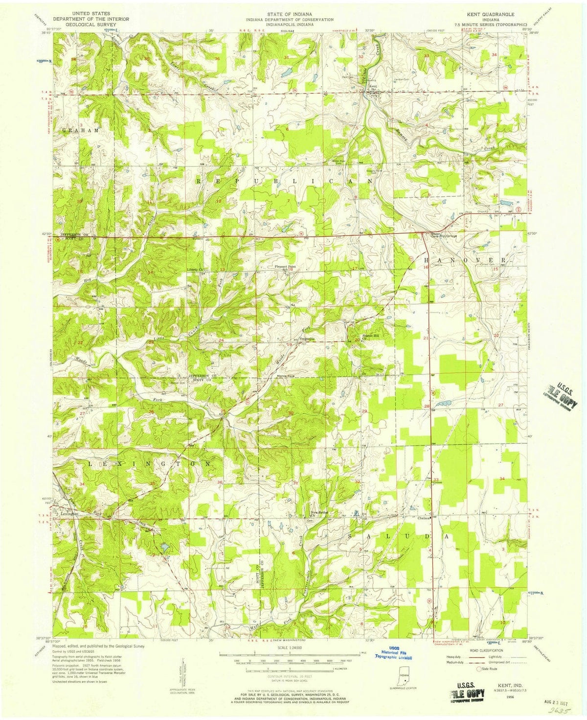 1956 Kent, in - Indiana - USGS Topographic Map