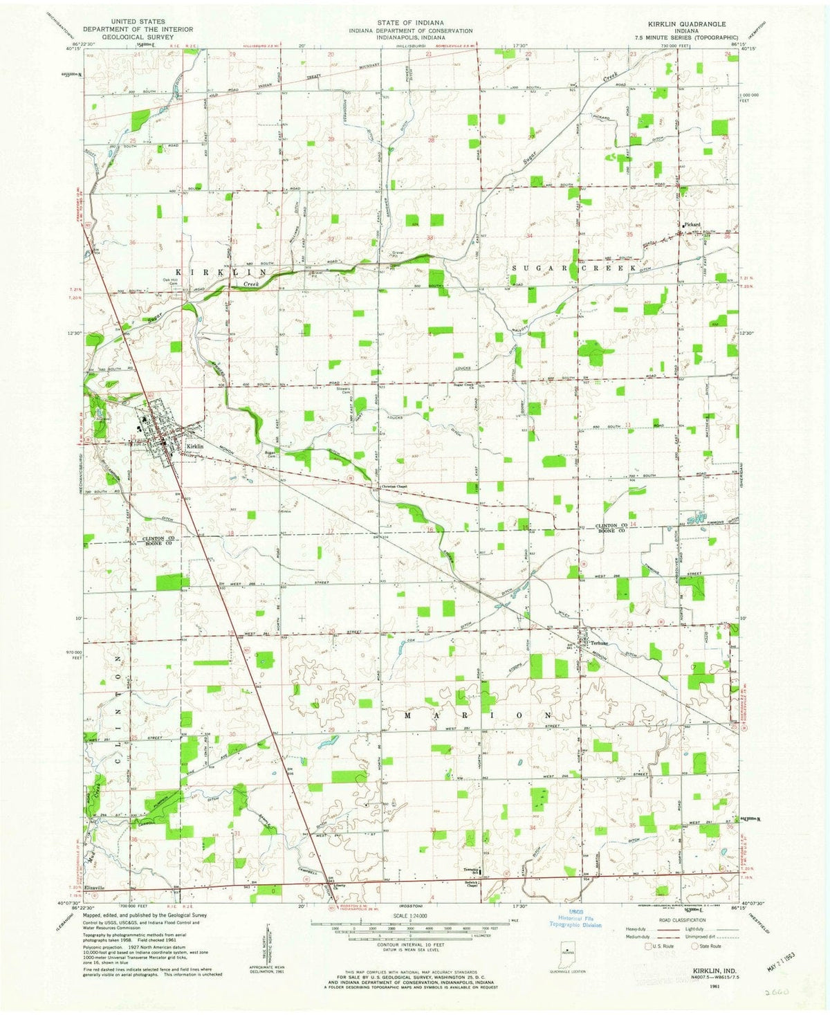 1961 Kirklin, in - Indiana - USGS Topographic Map