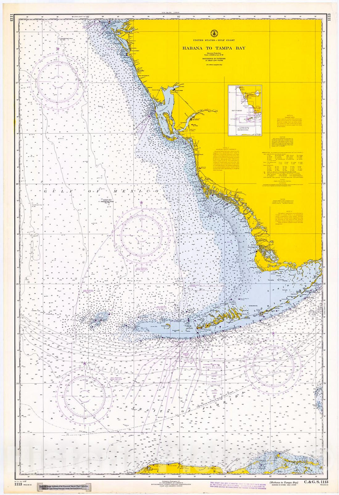 Historic Nautical Map - Habana To Tampa Bay, 1967 NOAA Chart - Florida (FL) - Vintage Wall Art
