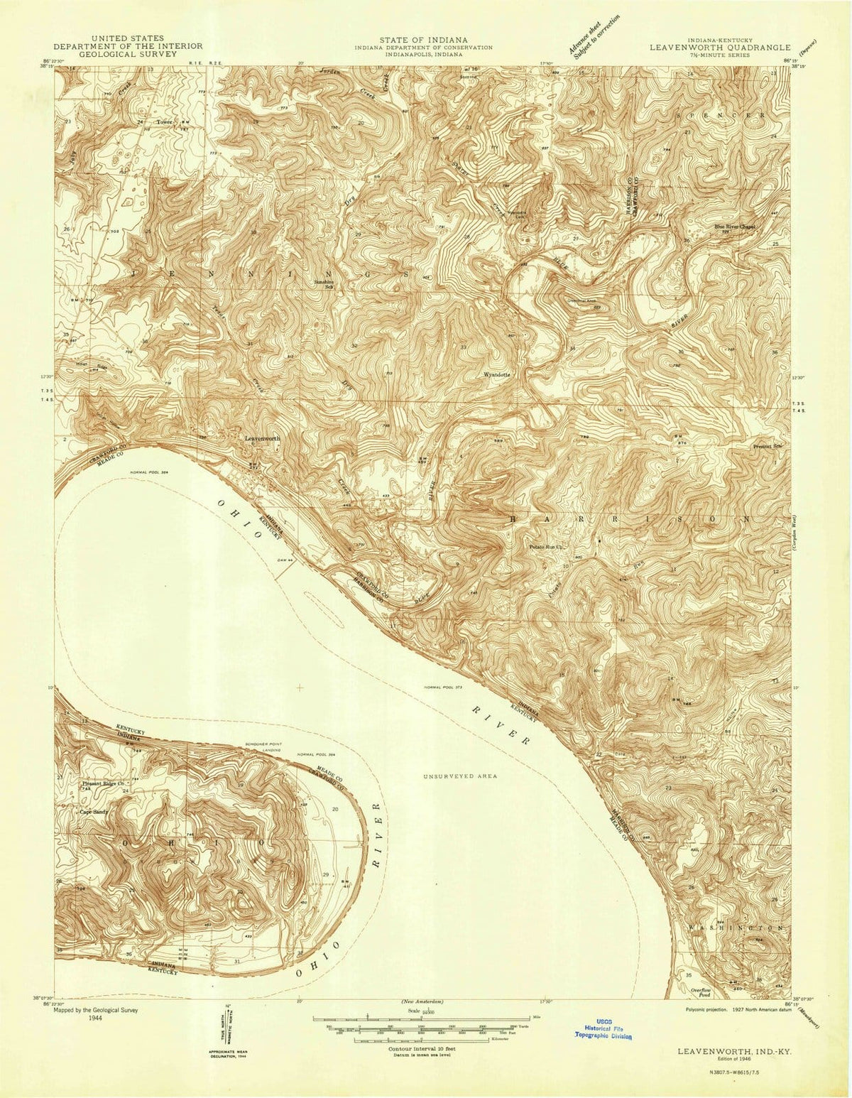 1946 Leavenworth, in - Indiana - USGS Topographic Map