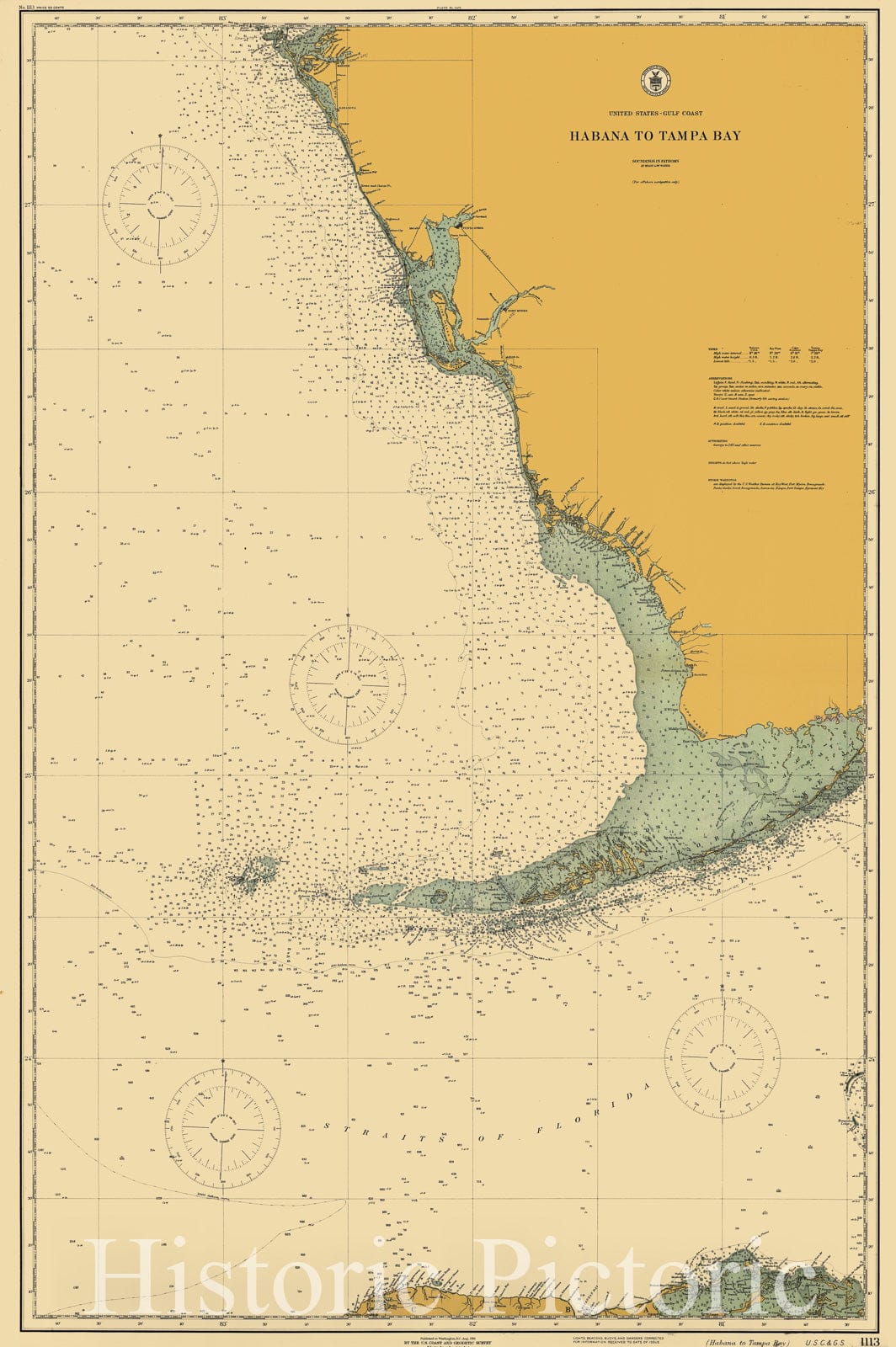 Habana to Tampa Bay Nautical Chart 1916 Historical Map Print