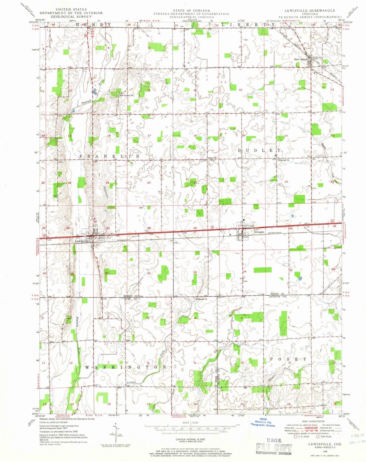 1948 Lewisville, in - Indiana - USGS Topographic Map