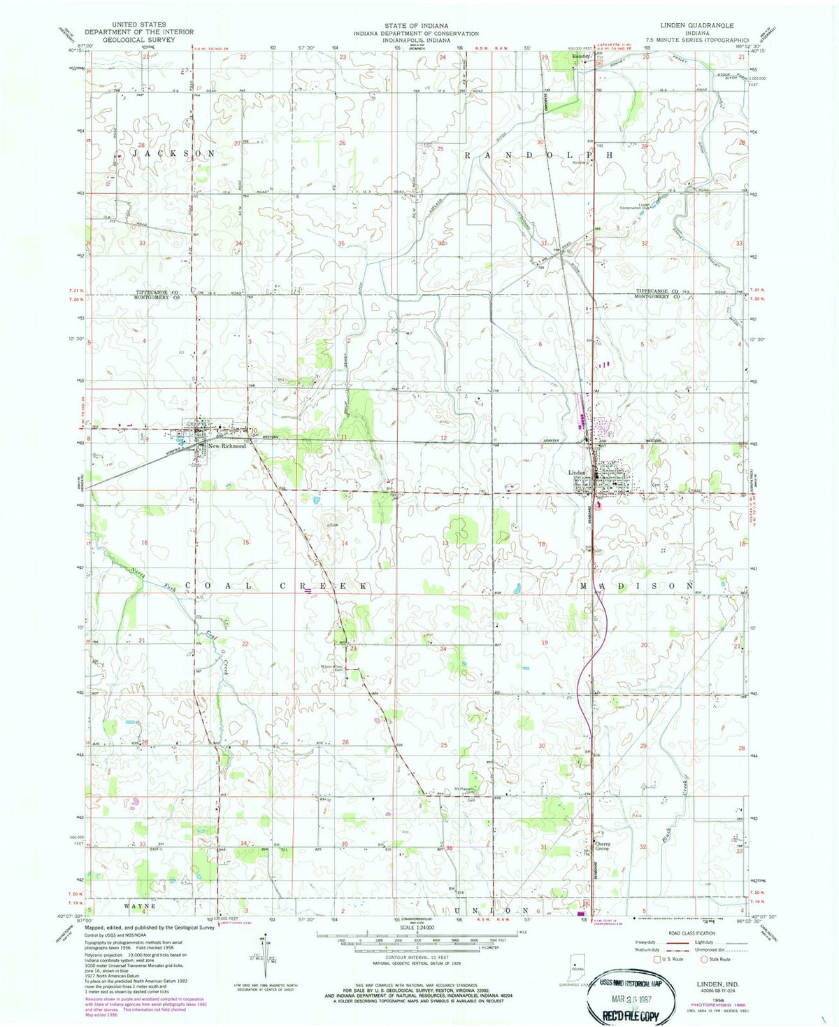 1958 Liinden, in - Indiana - USGS Topographic Map