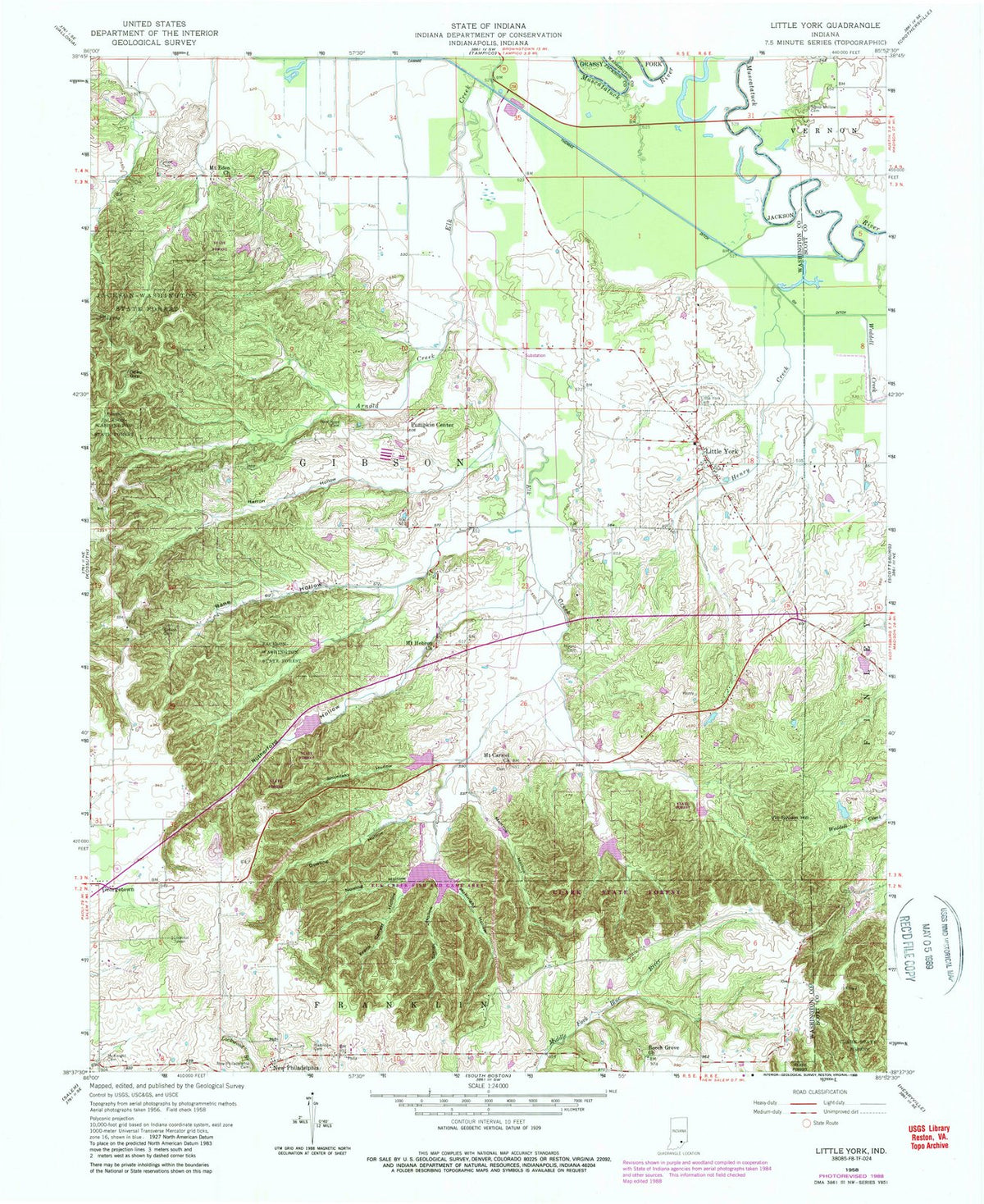 1958 Little York, in - Indiana - USGS Topographic Map
