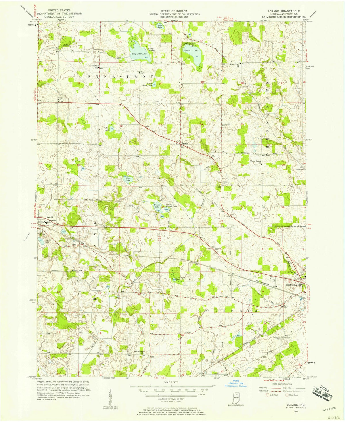 1956 Lorane, in - Indiana - USGS Topographic Map
