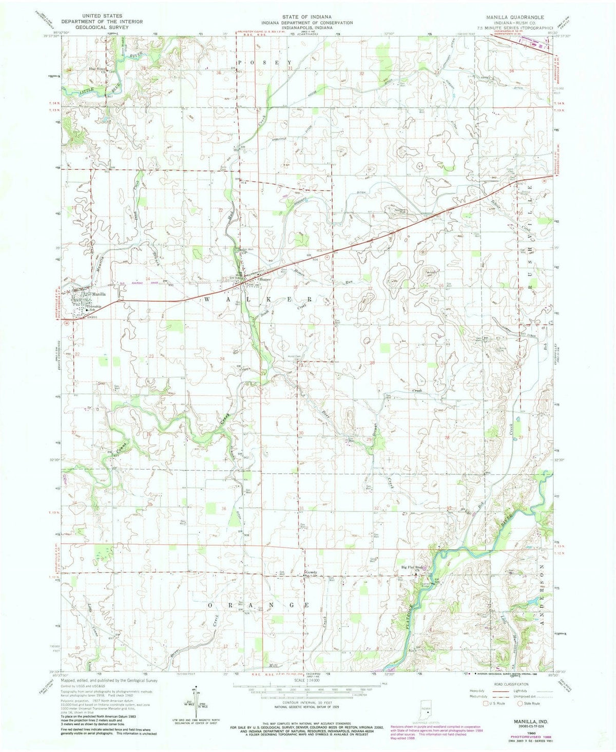 1960 Manilla, in - Indiana - USGS Topographic Map