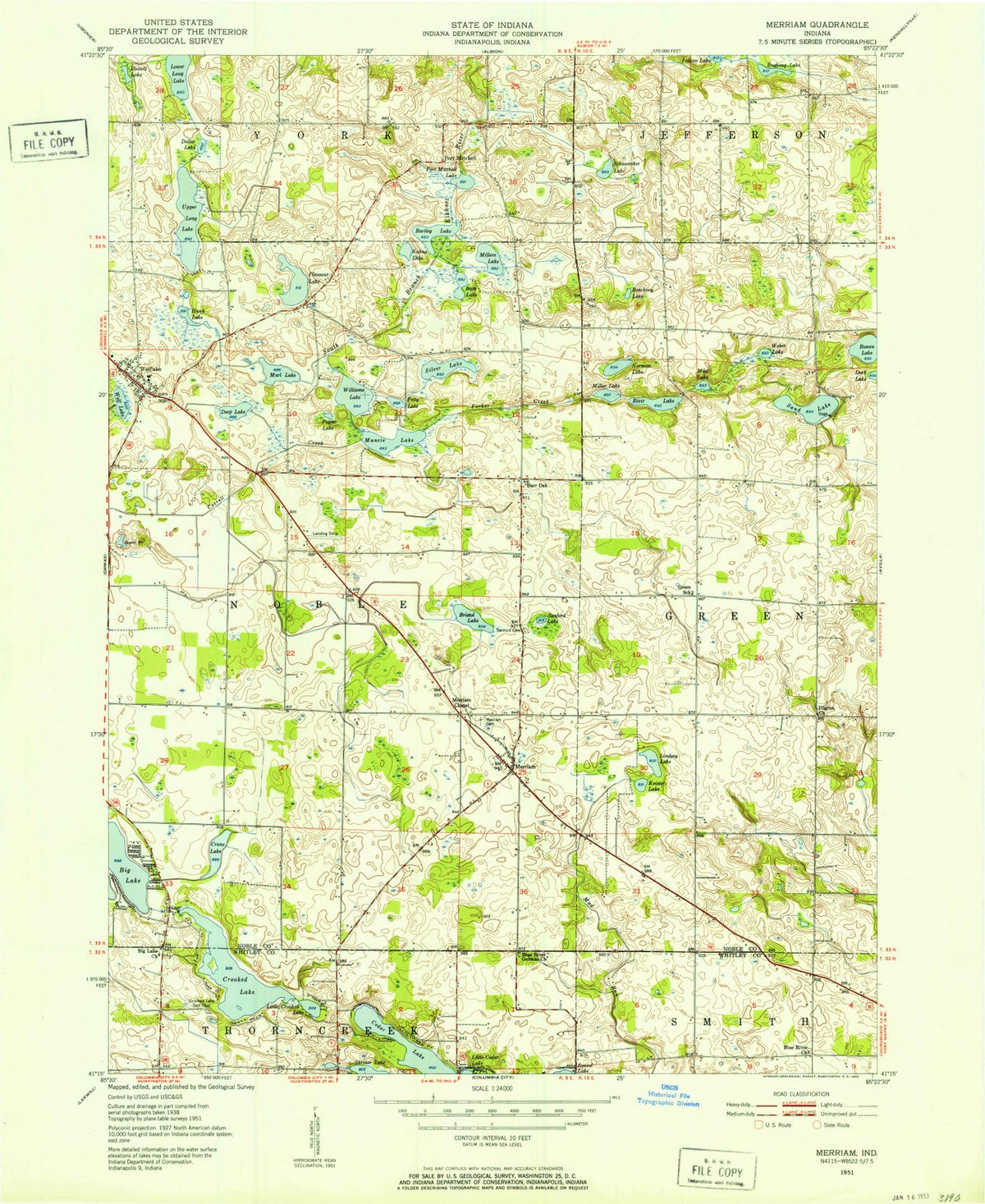 1951 Merriam, in - Indiana - USGS Topographic Map