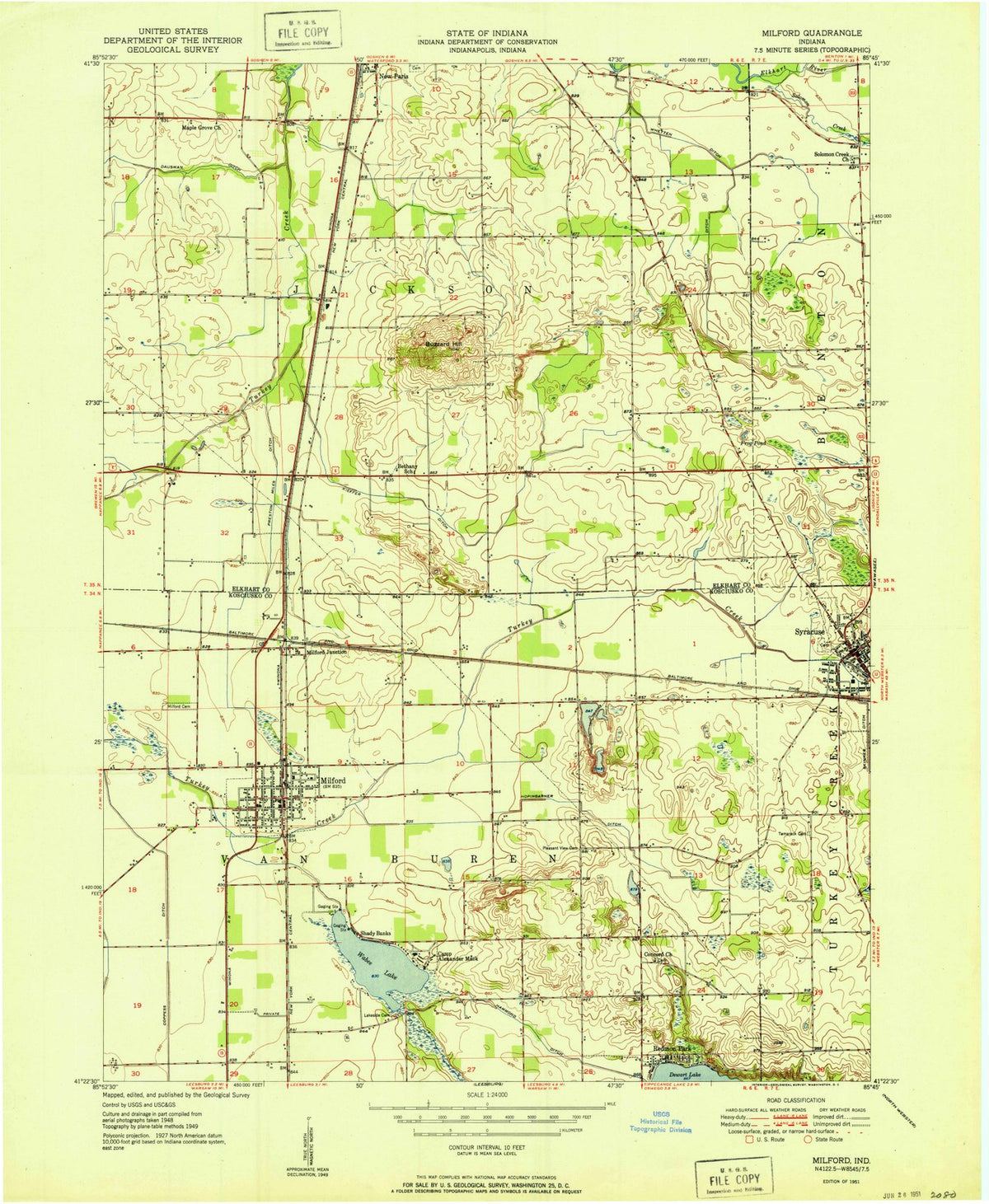1951 Milford, in - Indiana - USGS Topographic Map