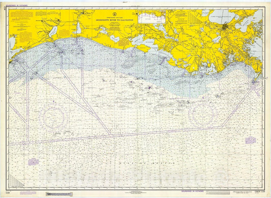 Historic Nautical Map - Mississippi River To Galveston, 1972 NOAA Chart - Texas, Louisiana (TX, LA) - Vintage Wall Art