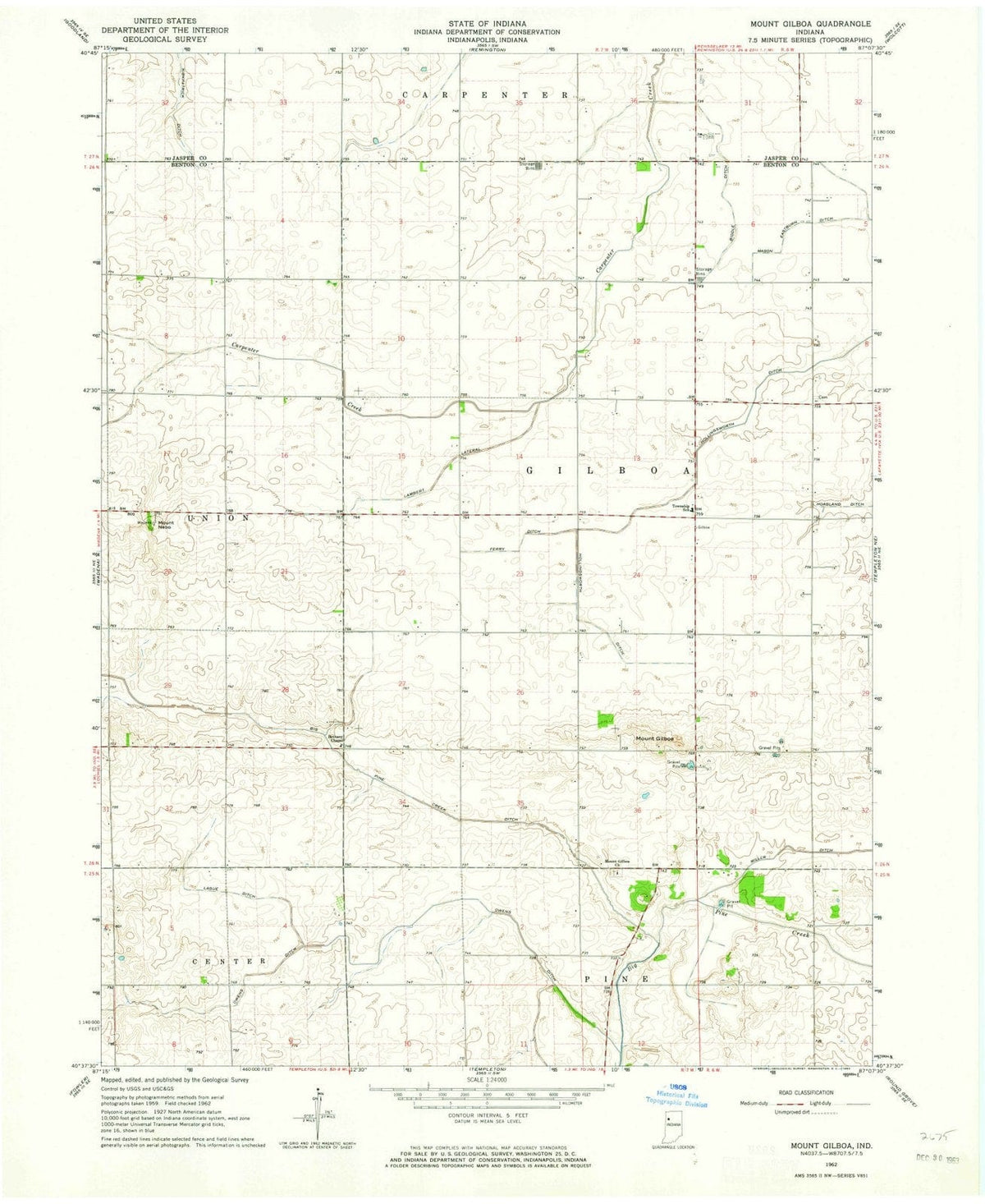 1962 Mount Gilboa, in - Indiana - USGS Topographic Map