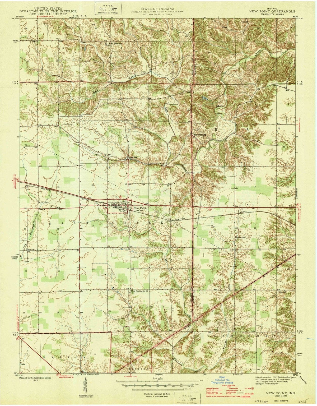 1946 New Point, in - Indiana - USGS Topographic Map