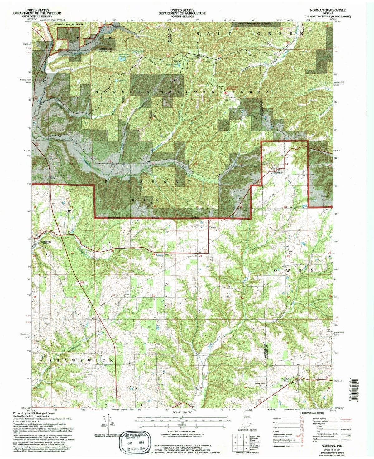 1958 Norman, in - Indiana - USGS Topographic Map