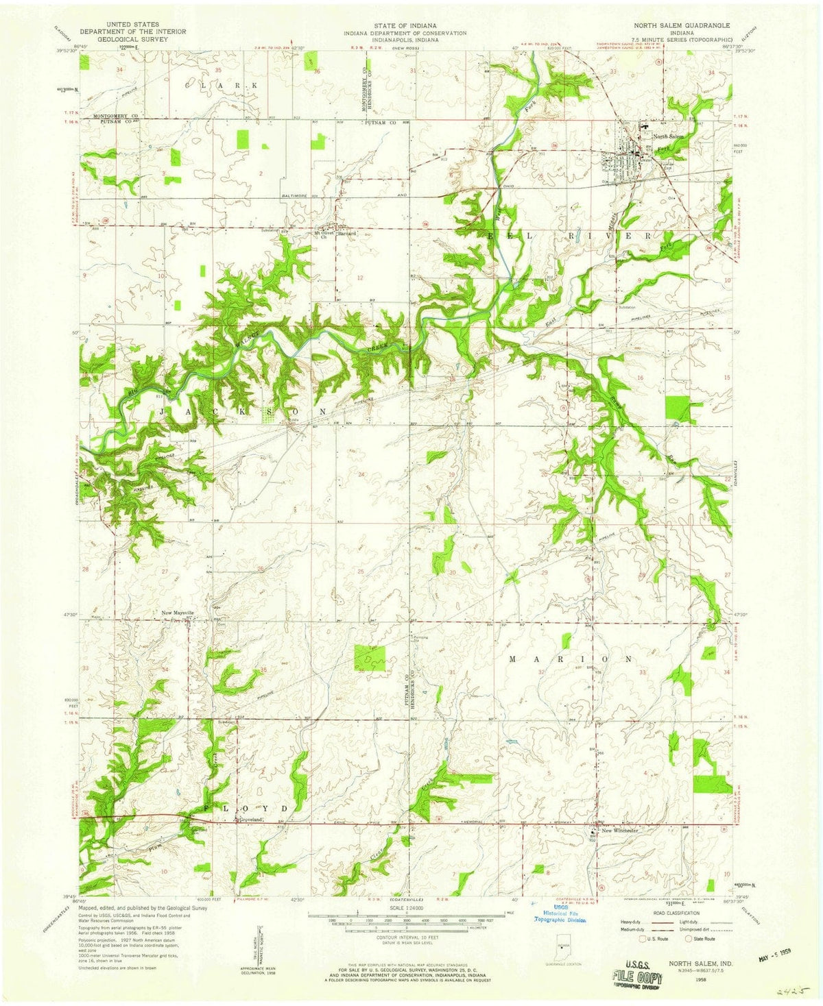 1958 North Salem, in - Indiana - USGS Topographic Map