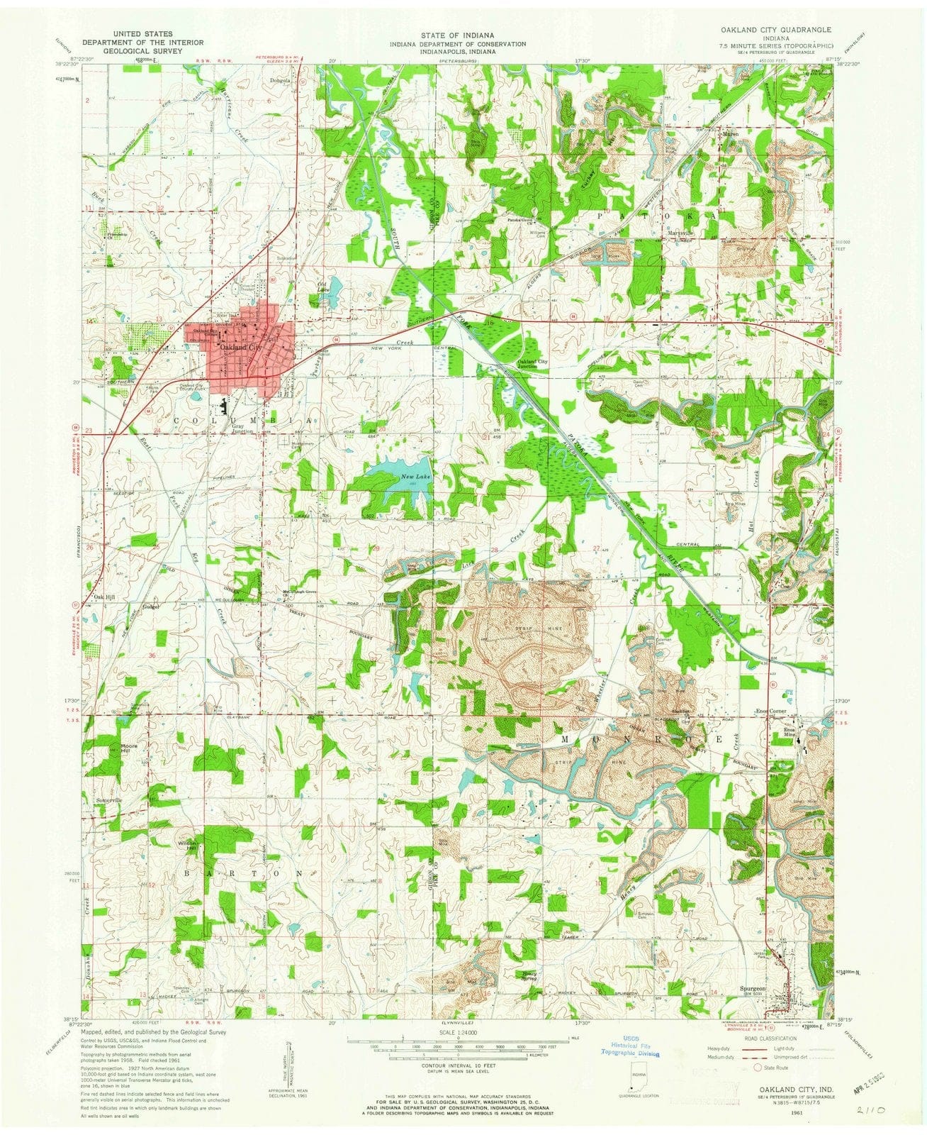 1961 Oakland City, in - Indiana - USGS Topographic Map