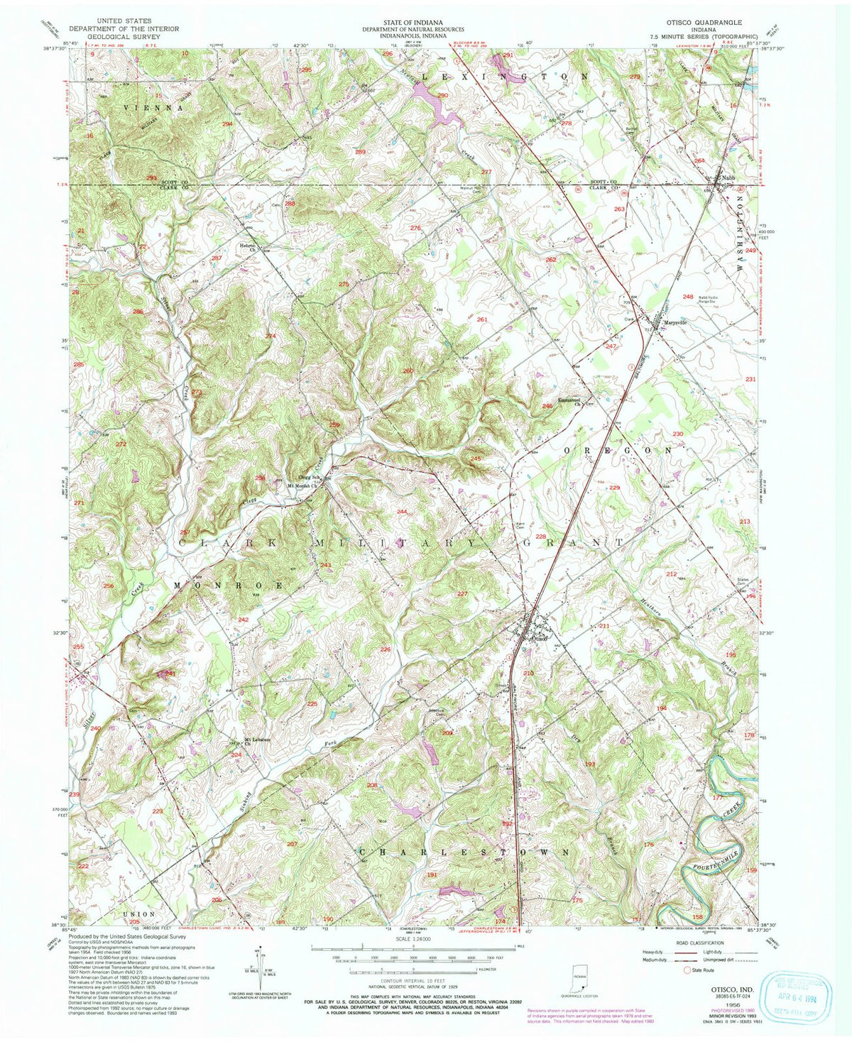 1956 Otisco, in - Indiana - USGS Topographic Map