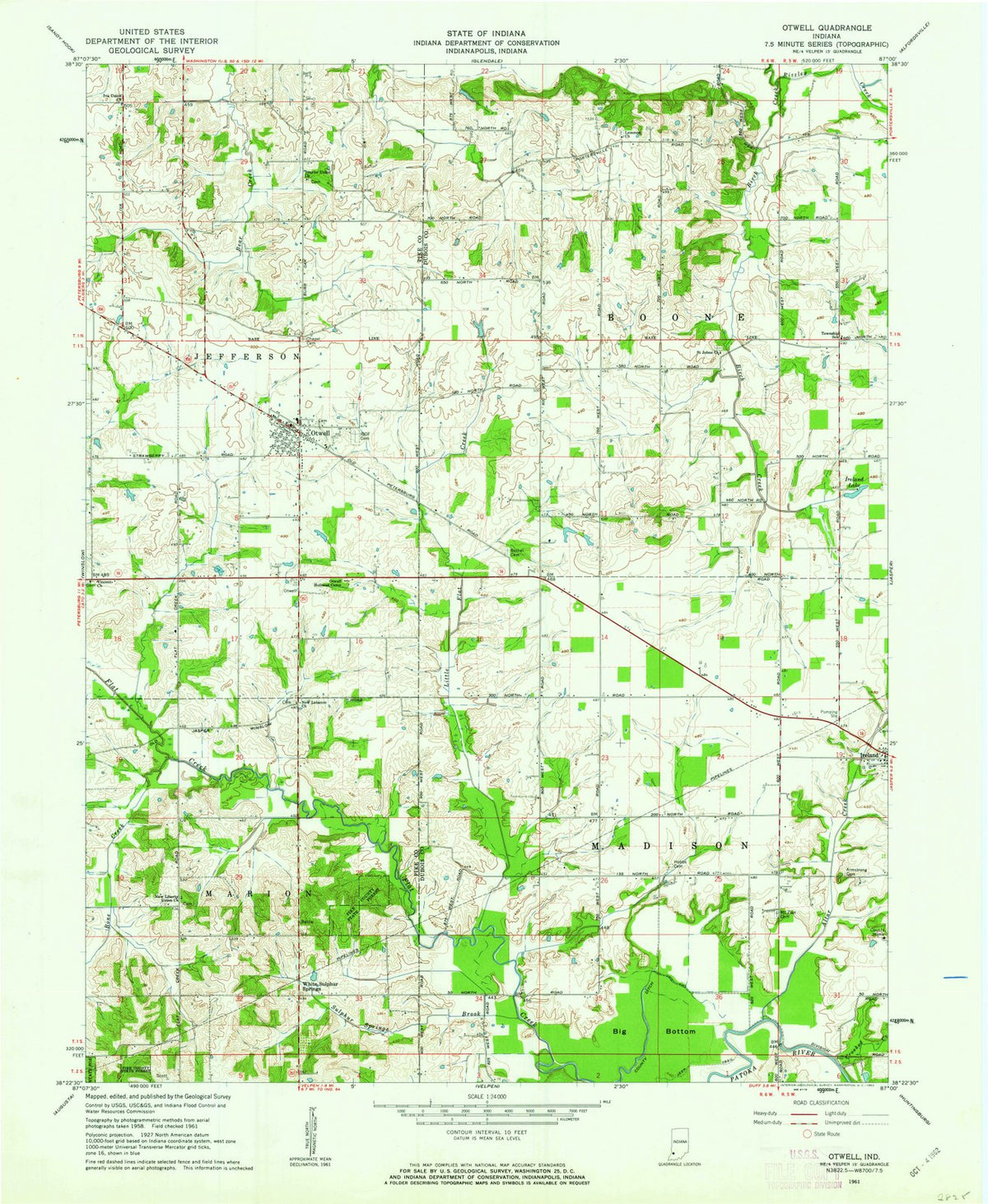 1961 Otwell, in - Indiana - USGS Topographic Map