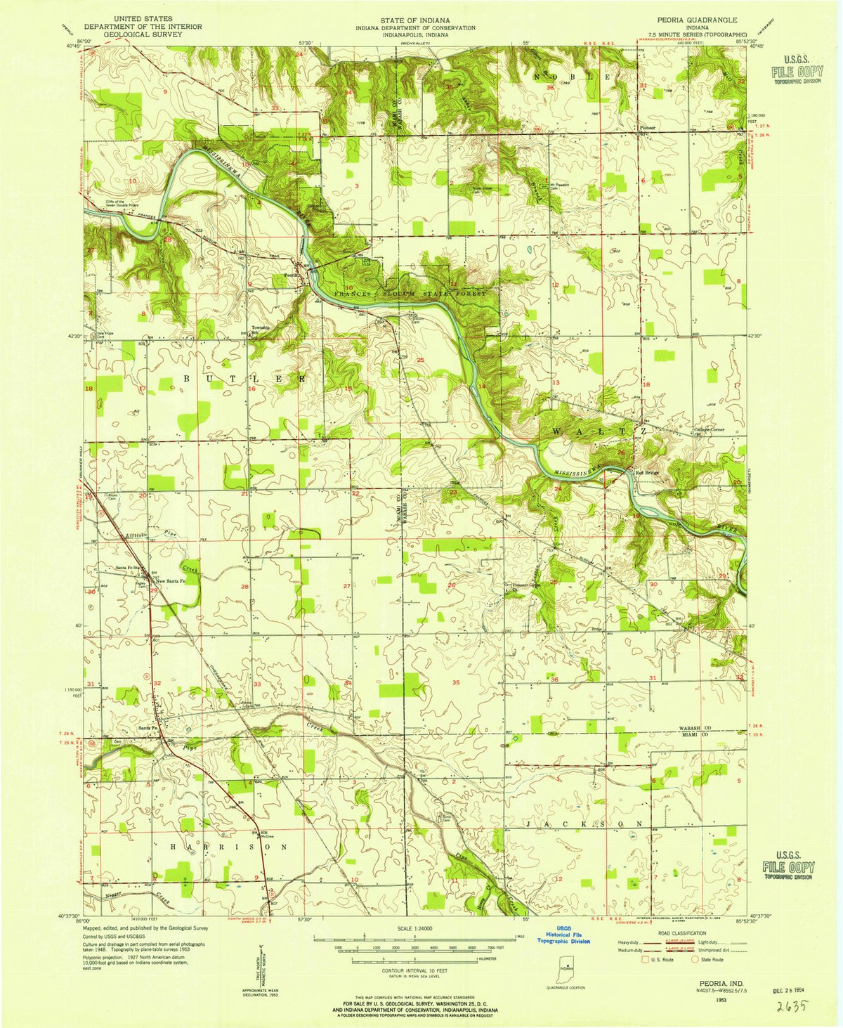 1953 Peoria, in - Indiana - USGS Topographic Map