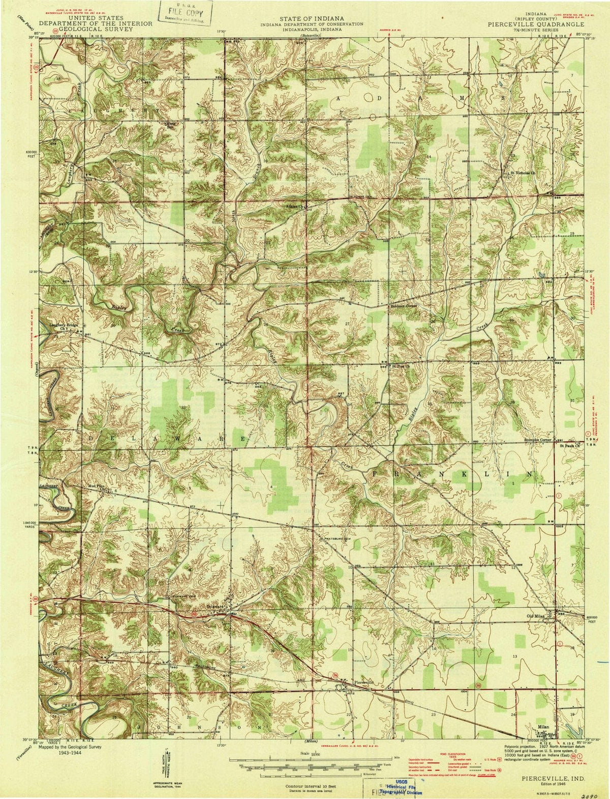 1946 Pierceville, in - Indiana - USGS Topographic Map