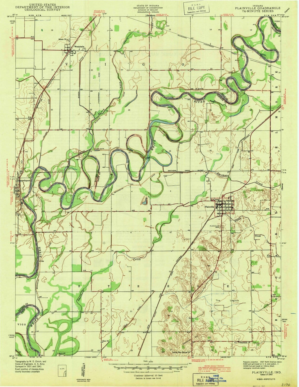 1943 Plainville, in - Indiana - USGS Topographic Map