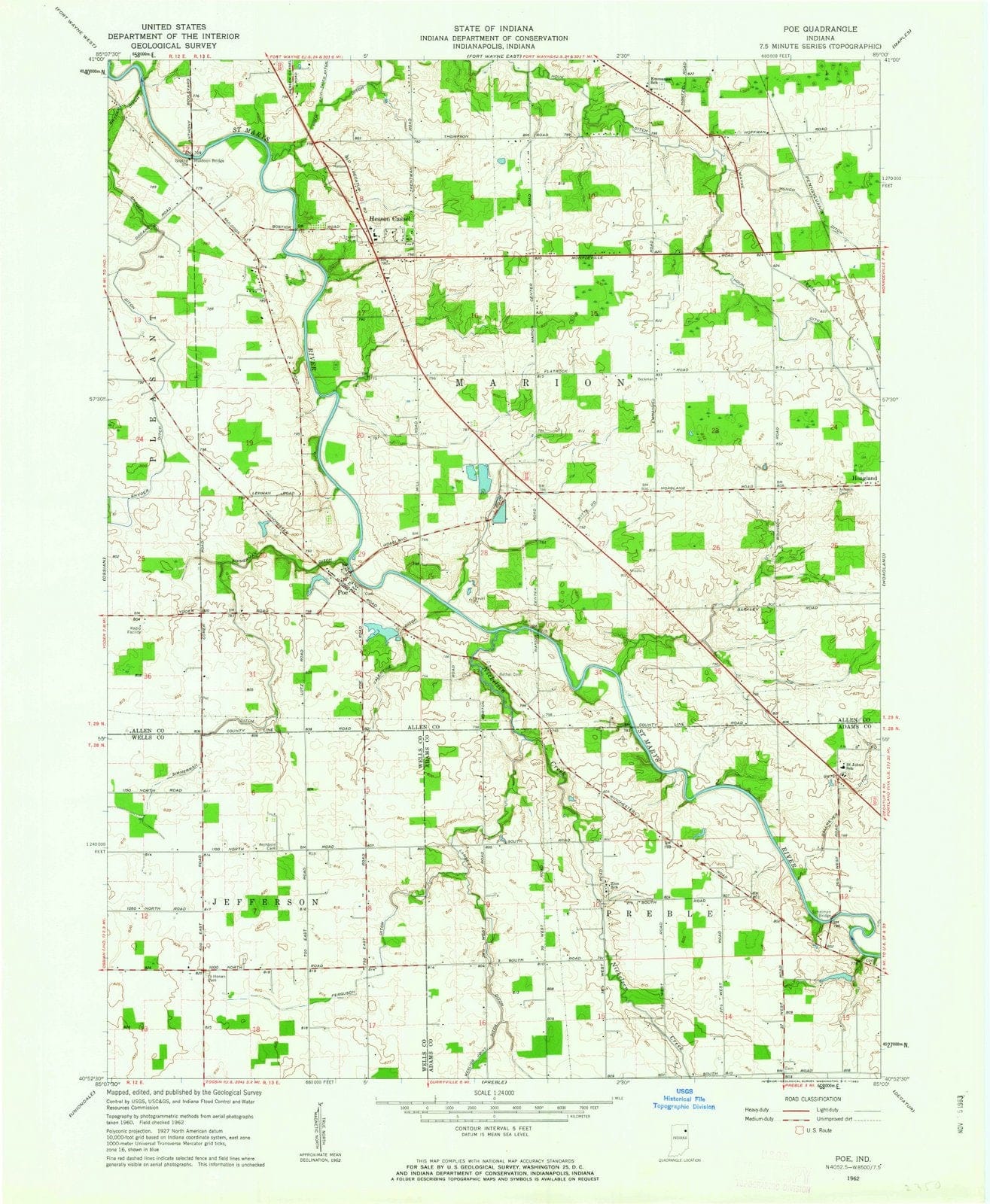 1962 Poe, in - Indiana - USGS Topographic Map