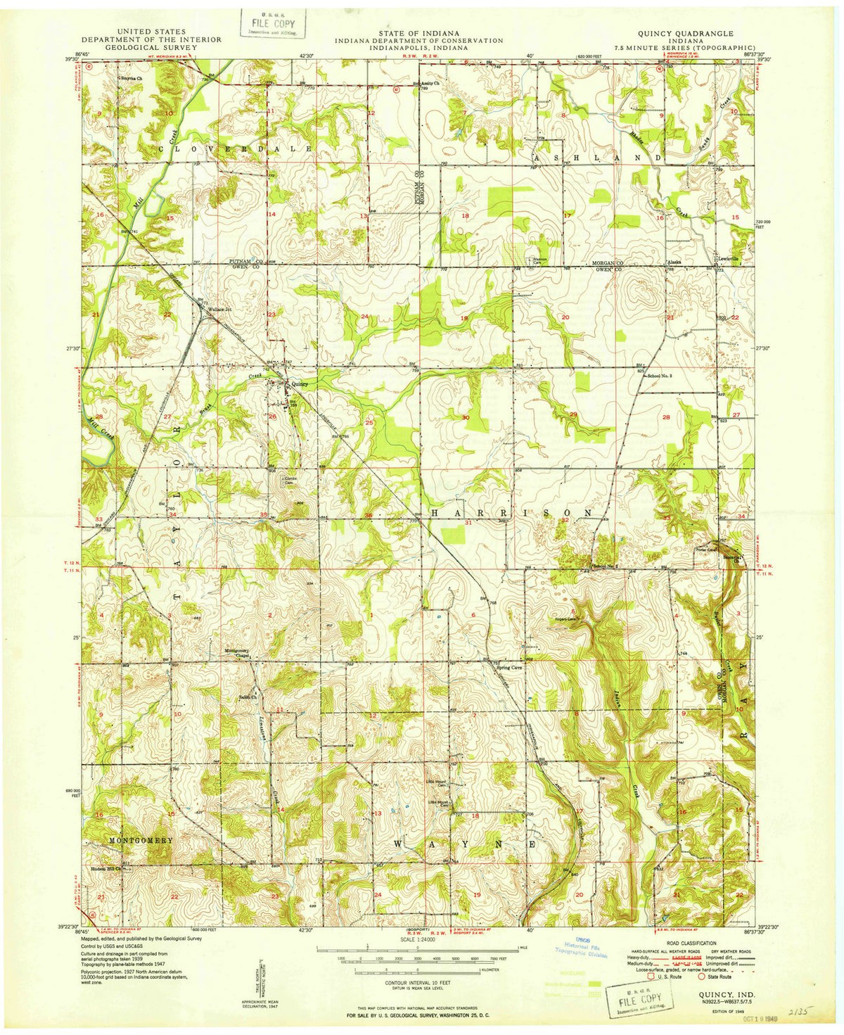 1949 Quincy, in - Indiana - USGS Topographic Map