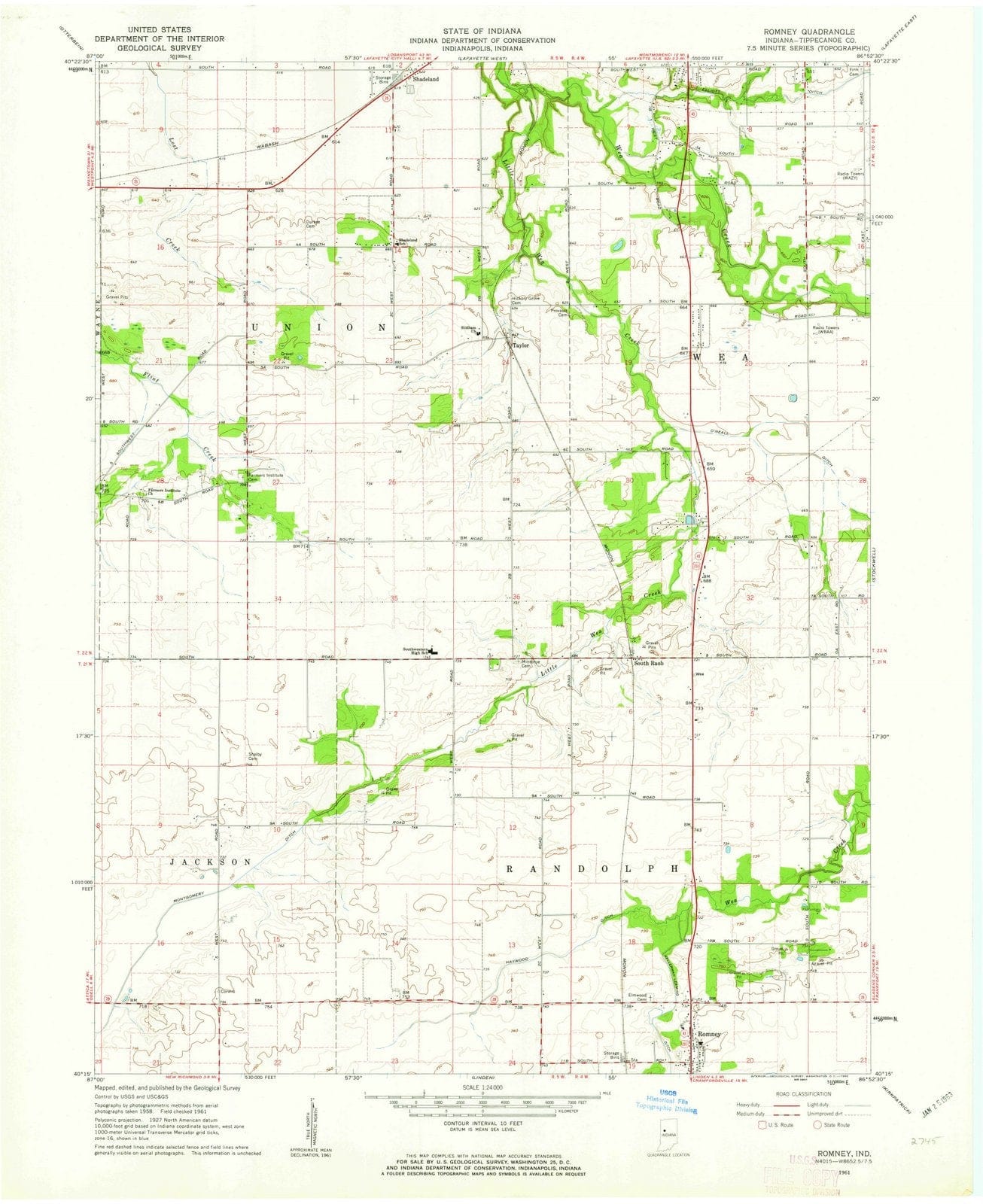 1961 Romney, in - Indiana - USGS Topographic Map