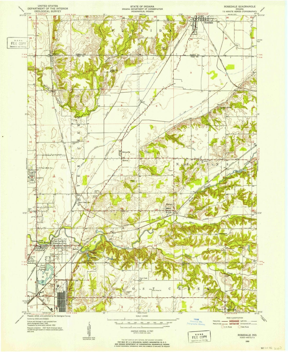 1950 Rosedale, in - Indiana - USGS Topographic Map