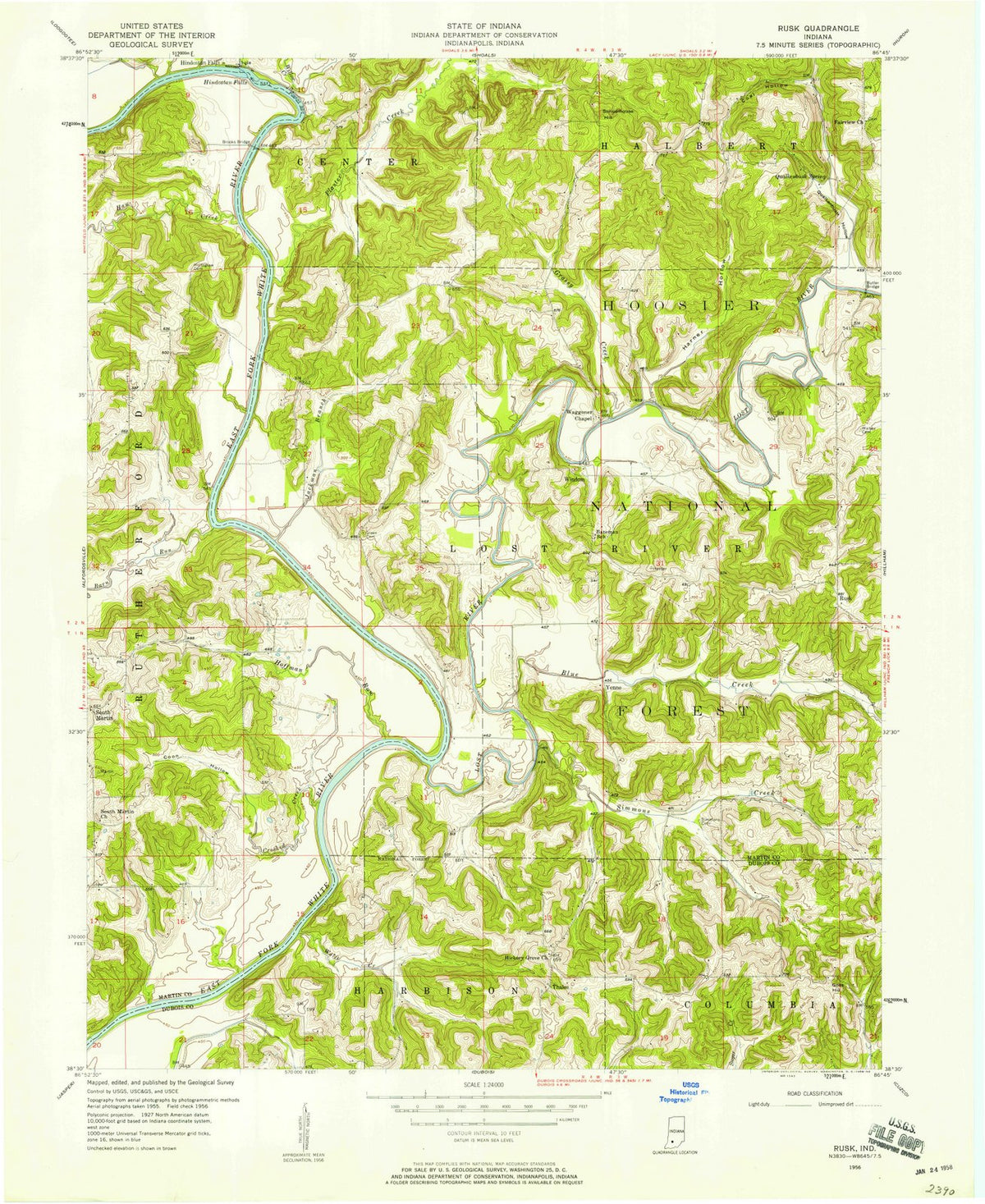 1956 Rusk, in - Indiana - USGS Topographic Map
