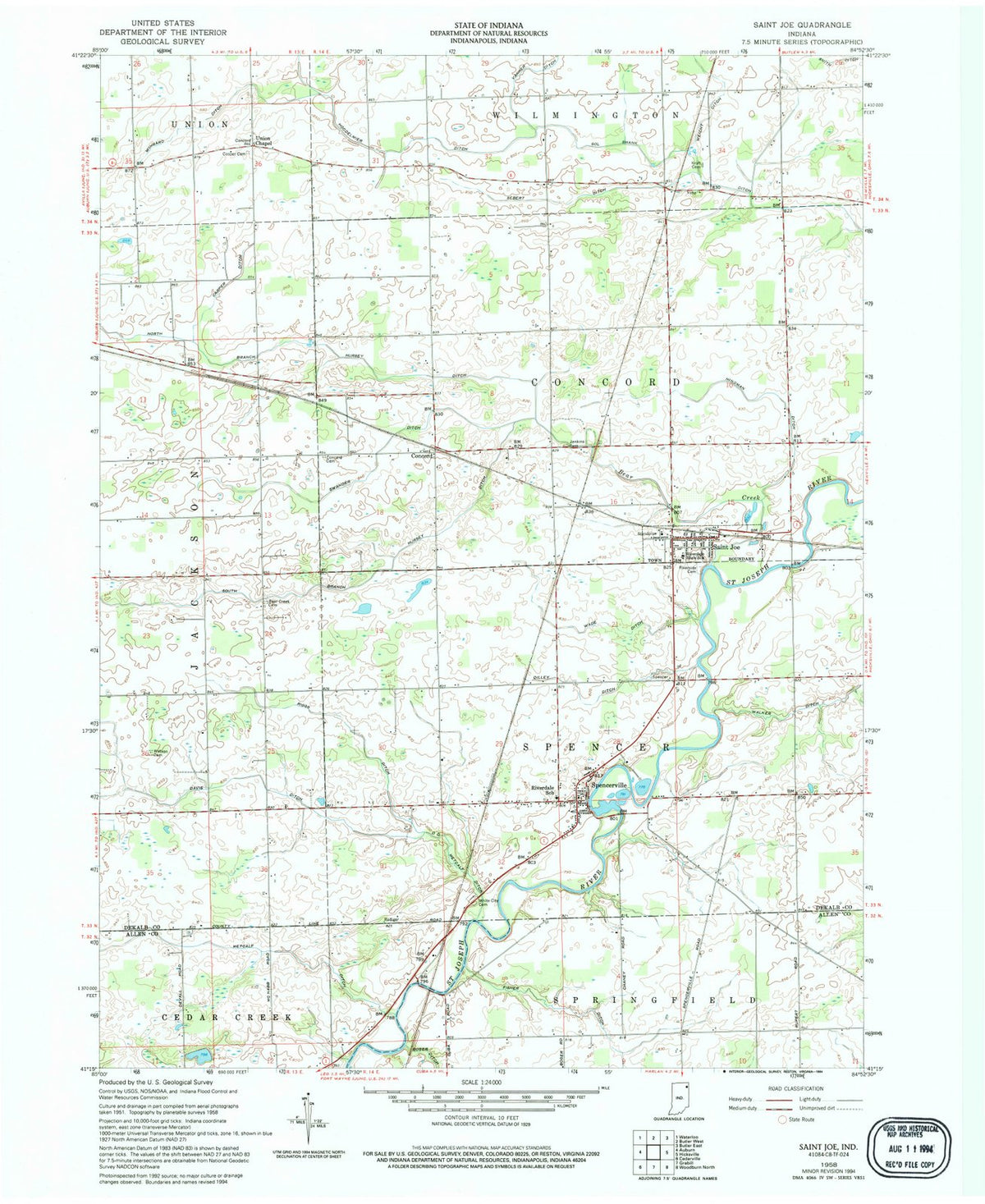 1958 Saint Joe, in - Indiana - USGS Topographic Map