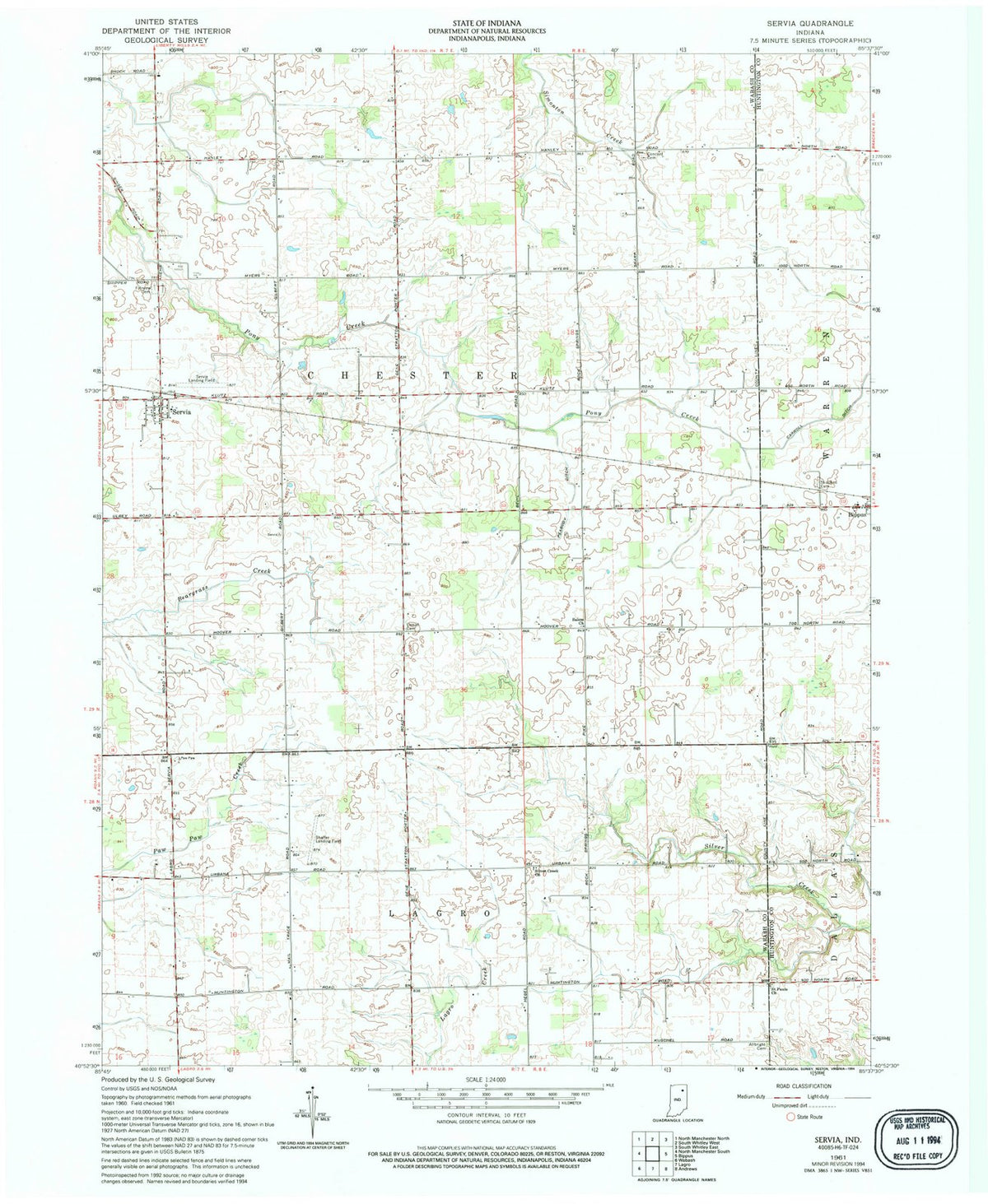 1961 Servia, in - Indiana - USGS Topographic Map