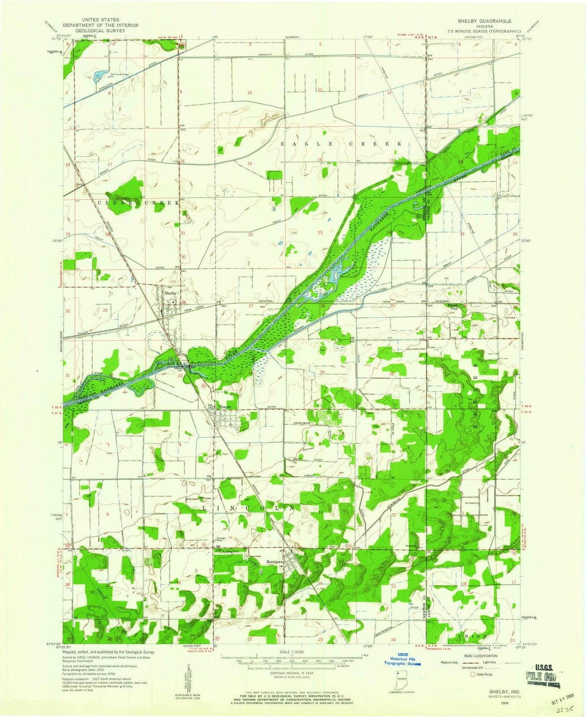 1959 Shelby, in - Indiana - USGS Topographic Map