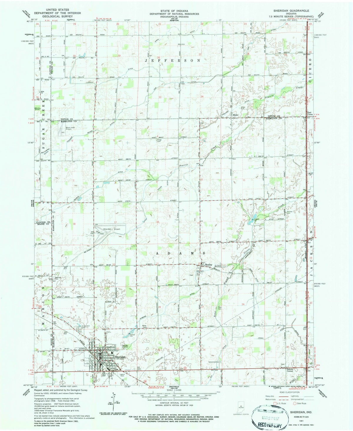 1961 Sheridan, in - Indiana - USGS Topographic Map